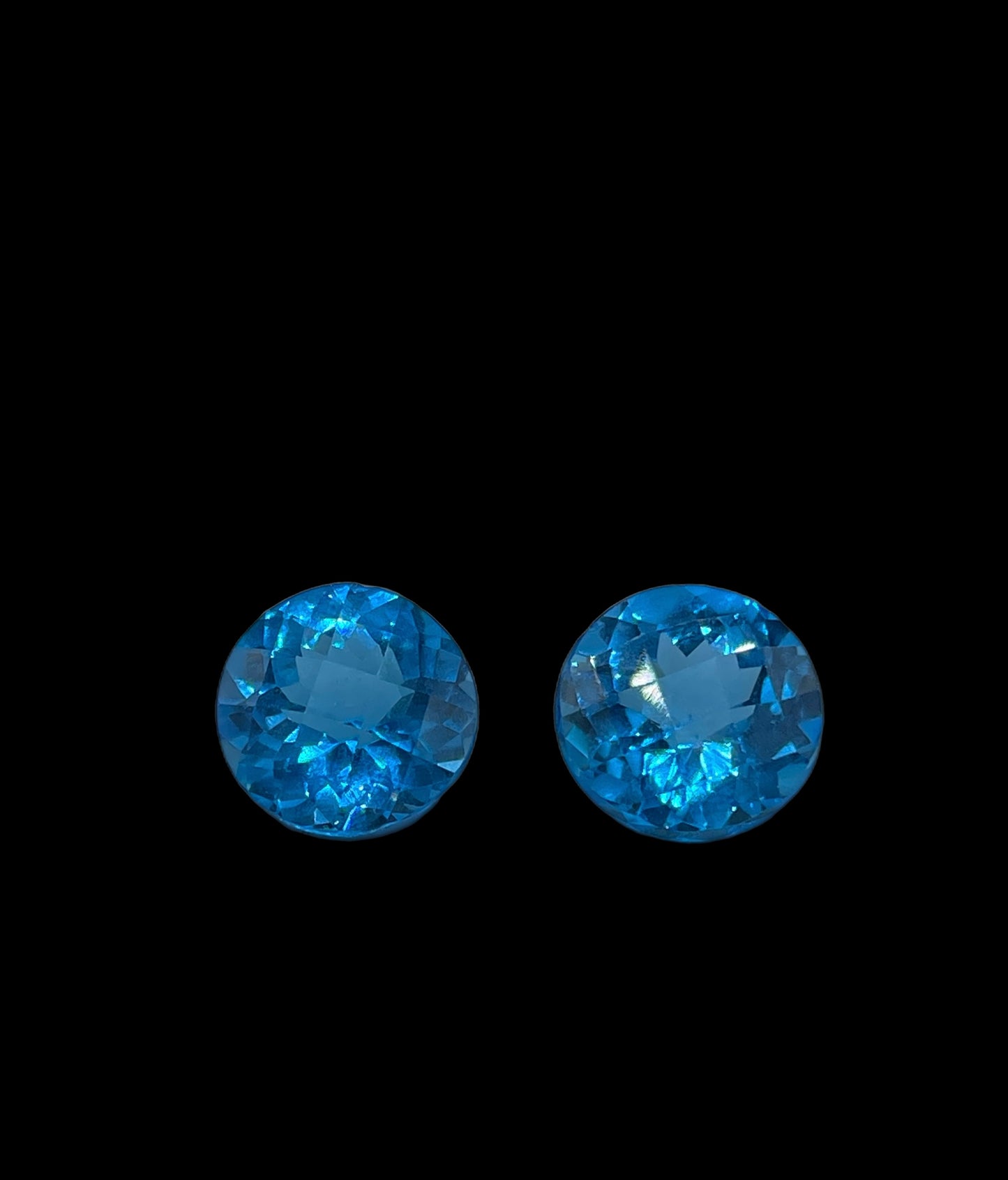 23.08 Carat Super Swiss Blue Topaz Round Cut Matching Pair Loose Gemstones 14.05 x 14.05 x 9.53 MM