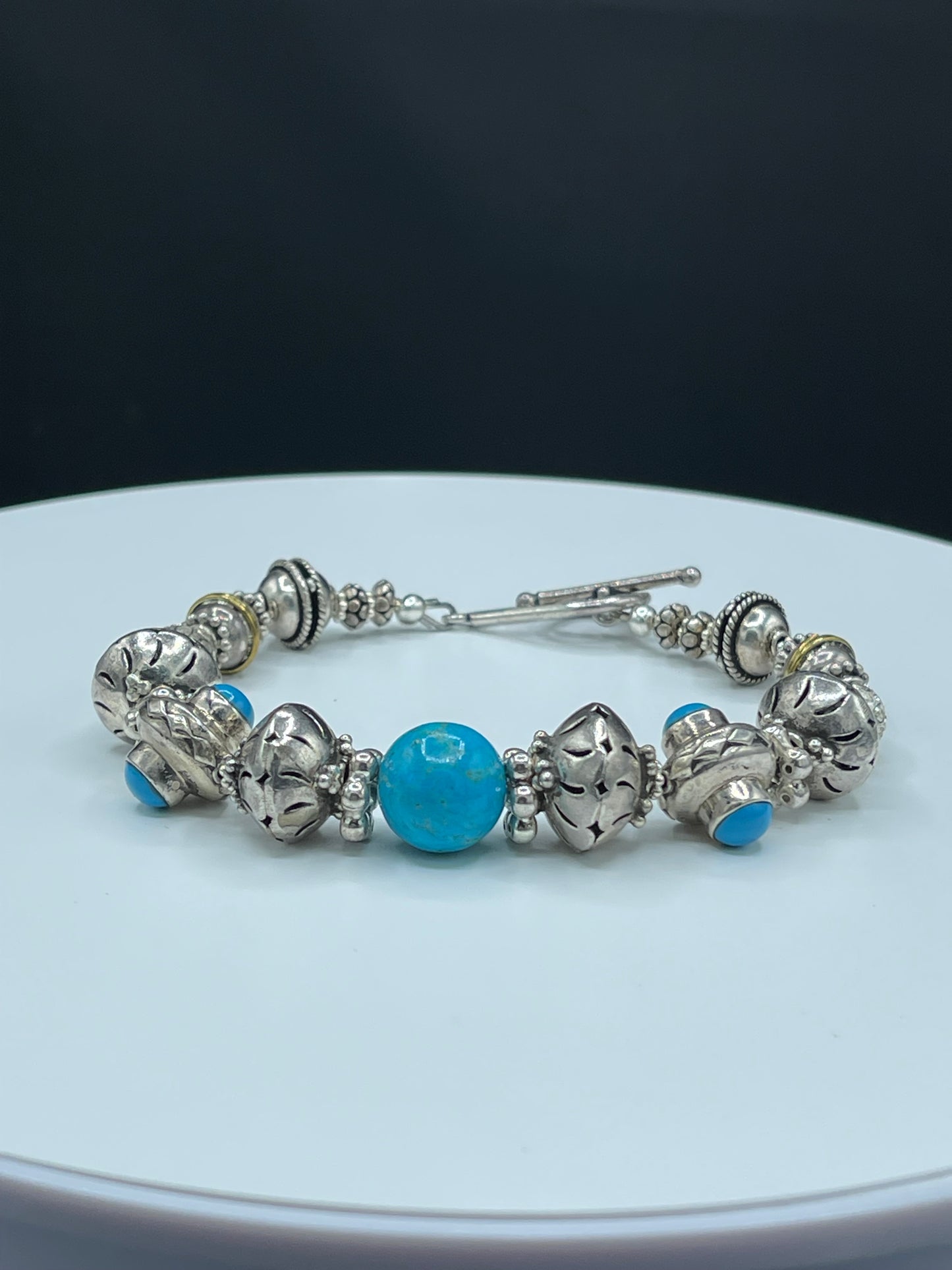 Natural Turquoise Sterling Silver Beaded Bracelet