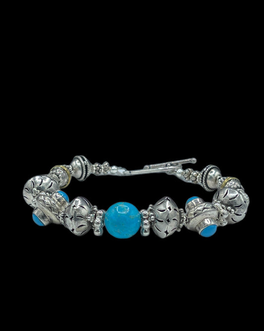 Natural Turquoise Sterling Silver Beaded Bracelet