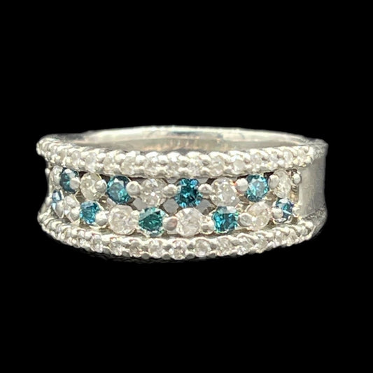0.95 Natural Blue & White Diamond Platinum Wedding Band Ring (Size 8)