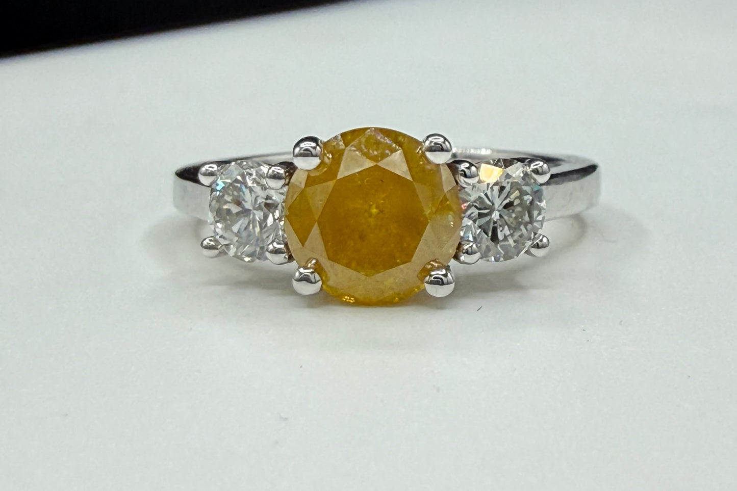GIA Certified 1.75ct Fancy Intense Orange-Yellow Diamond Ring | 18K White Gold | 0.80 Ct White Diamond Accents | Size 7