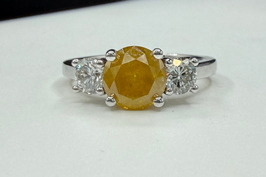 GIA Certified 1.75ct Fancy Intense Orange-Yellow Diamond Ring | 18K White Gold | 0.80 Ct White Diamond Accents | Size 7