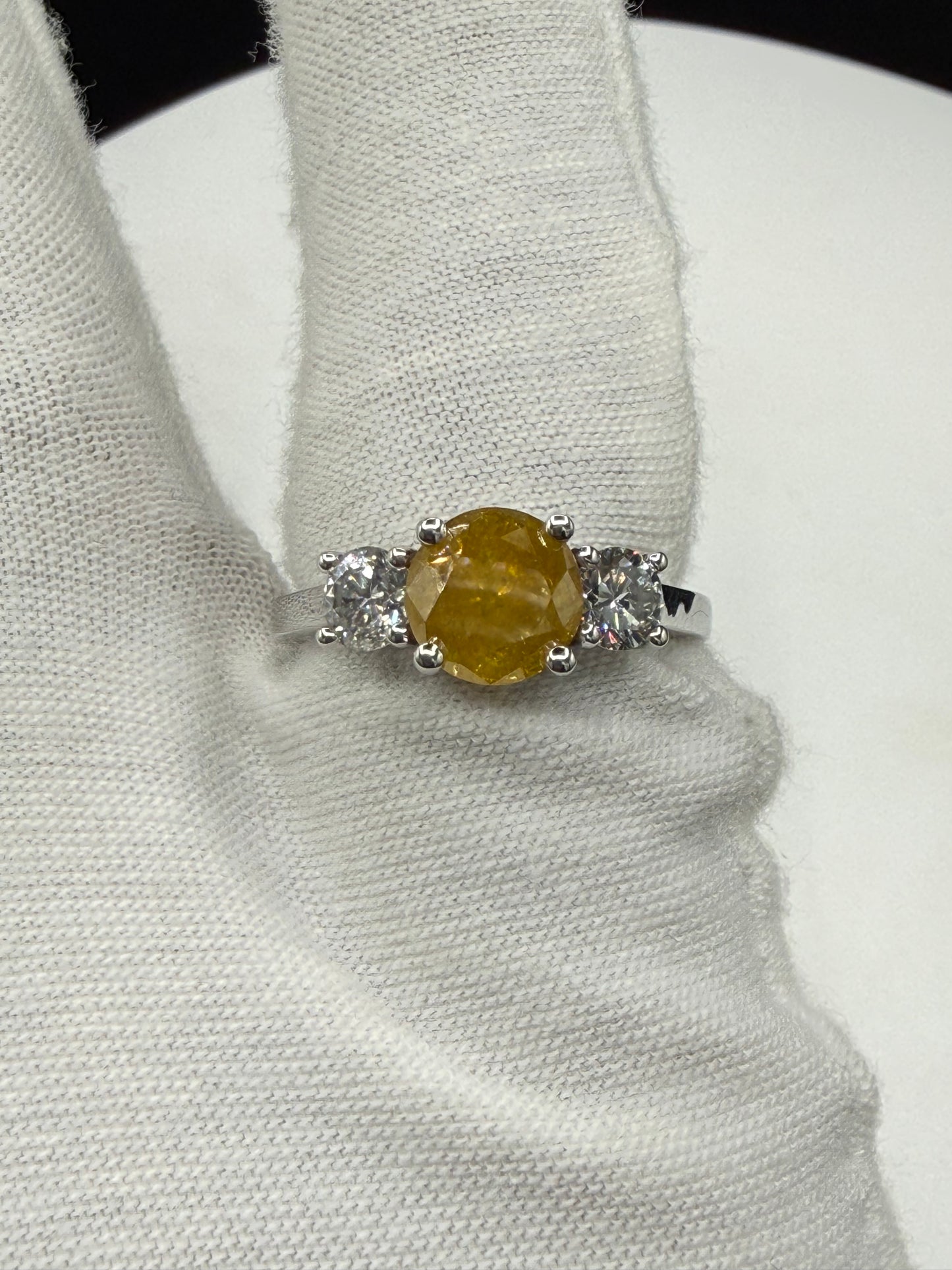 GIA Certified 1.75ct Fancy Intense Orange-Yellow Diamond Ring | 18K White Gold | 0.80 Ct White Diamond Accents | Size 7