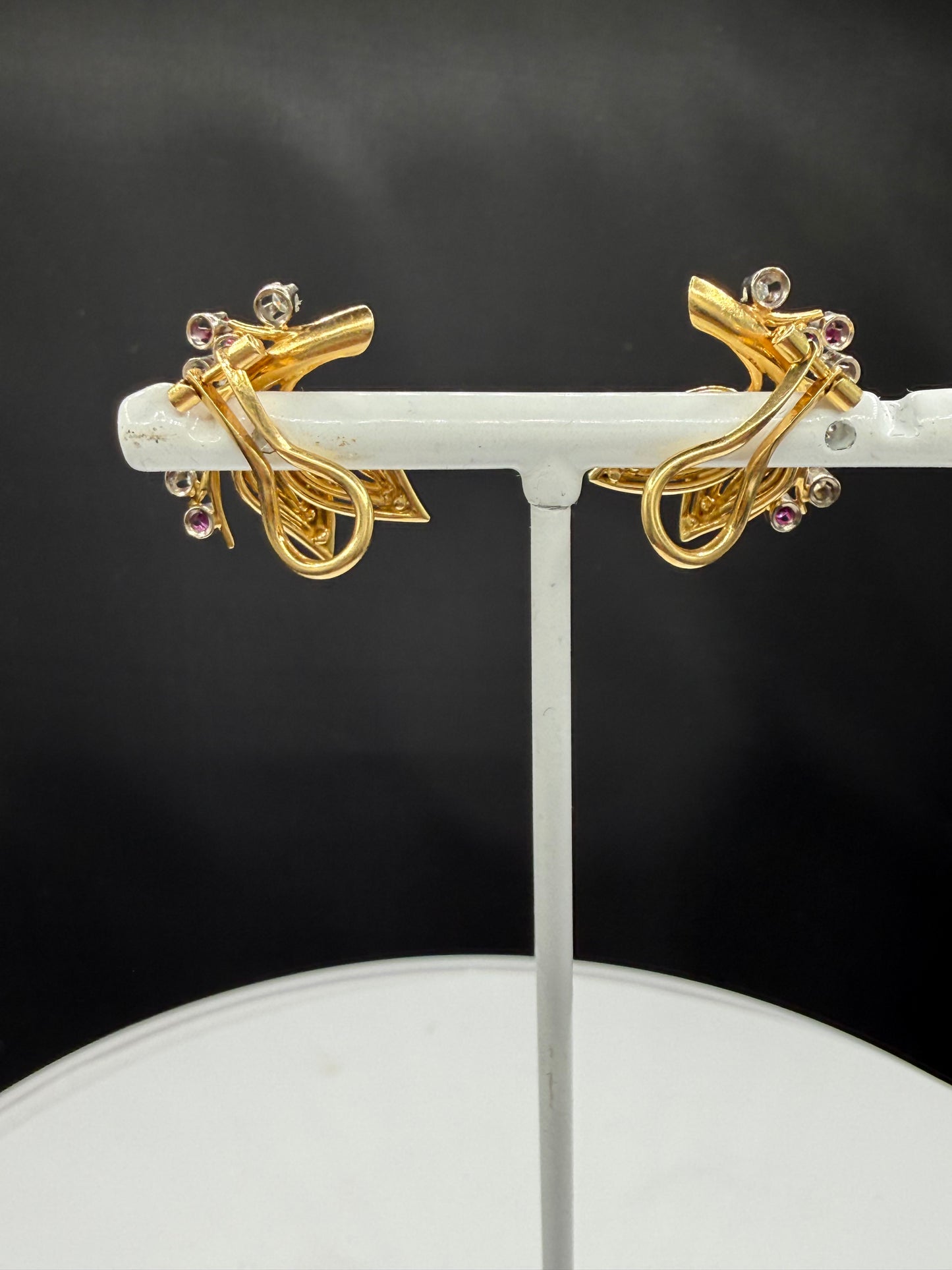 Vintage 18K Gold Diamond, Ruby & Sapphire Clip-On Earrings