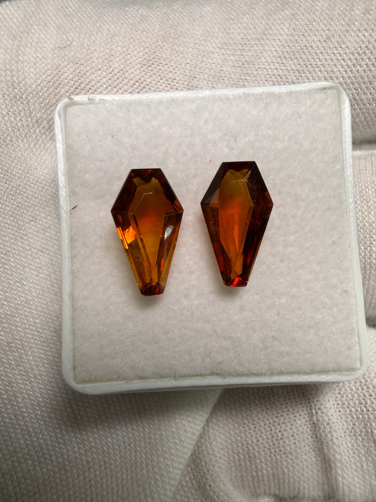 Natural Madeira Citrine Shield Cut Pair – 2.50 Carats Total, 10.8x6.2mm Matching Gemstones