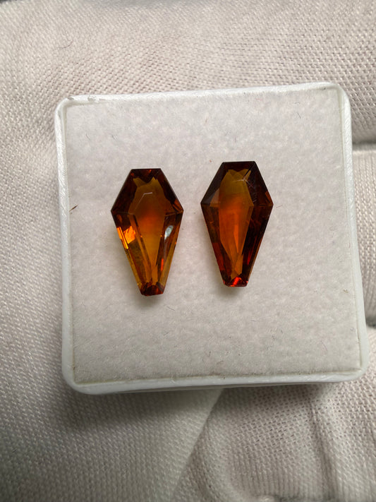 Natural Madeira Citrine Shield Cut Pair – 2.50 Carats Total, 10.8x6.2mm Matching Gemstones