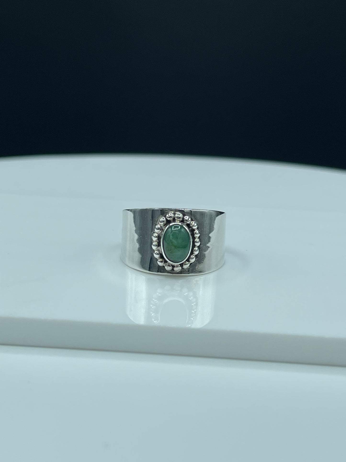 Natural Emerald Sterling Silver Cigar Ring (Size 7)