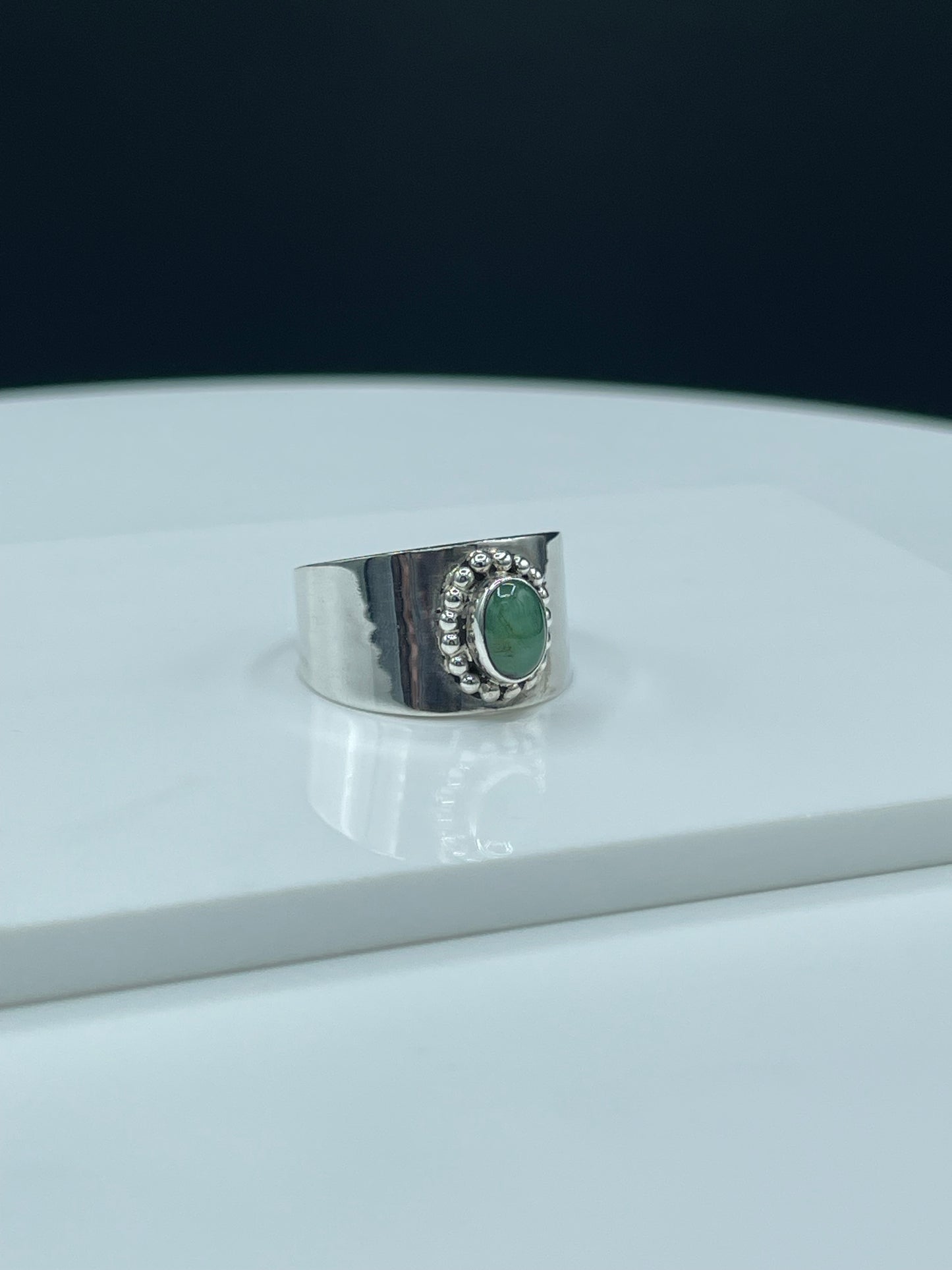 Natural Emerald Sterling Silver Cigar Ring (Size 7)