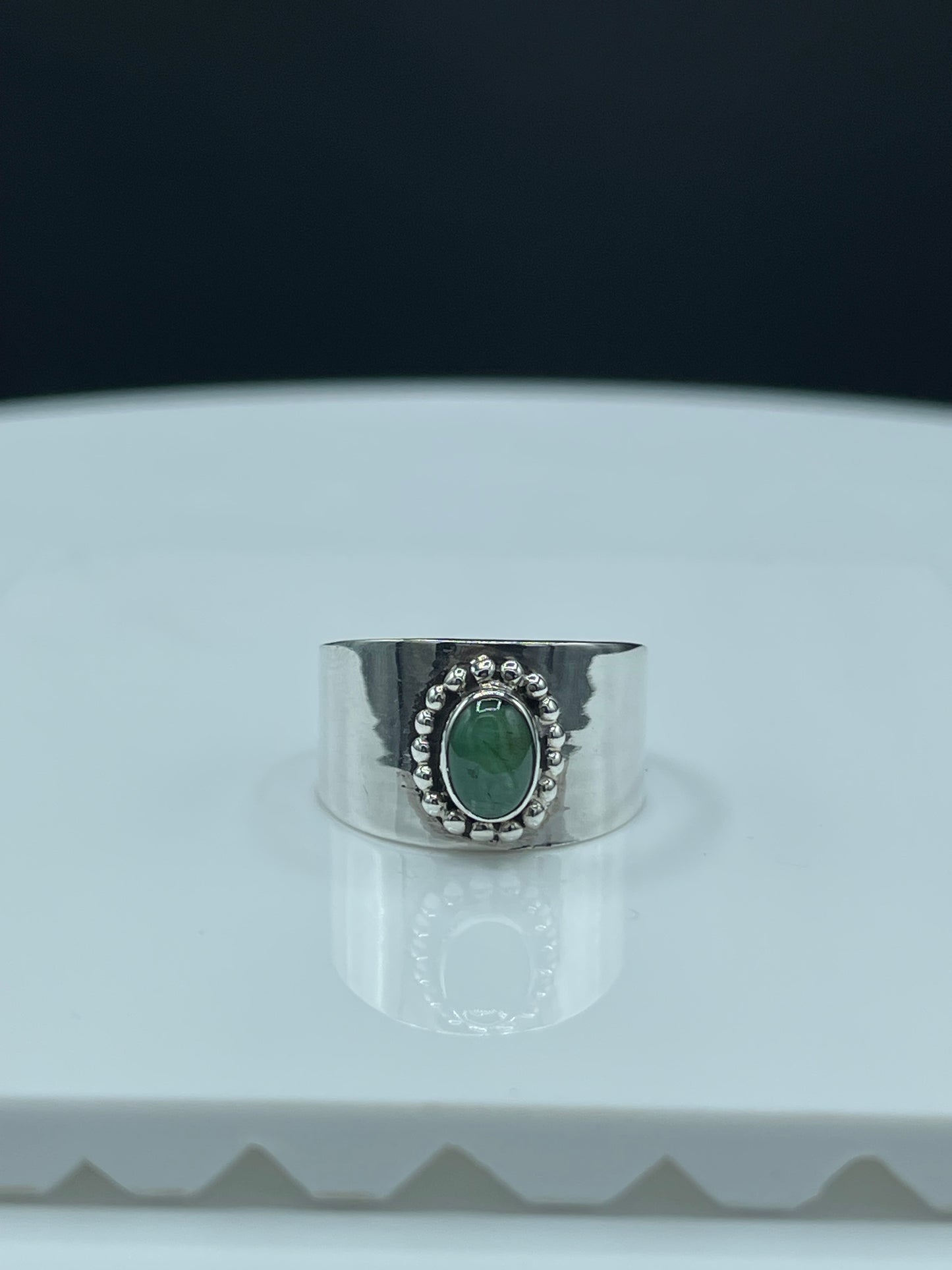 Natural Emerald Sterling Silver Cigar Ring (Size 7)