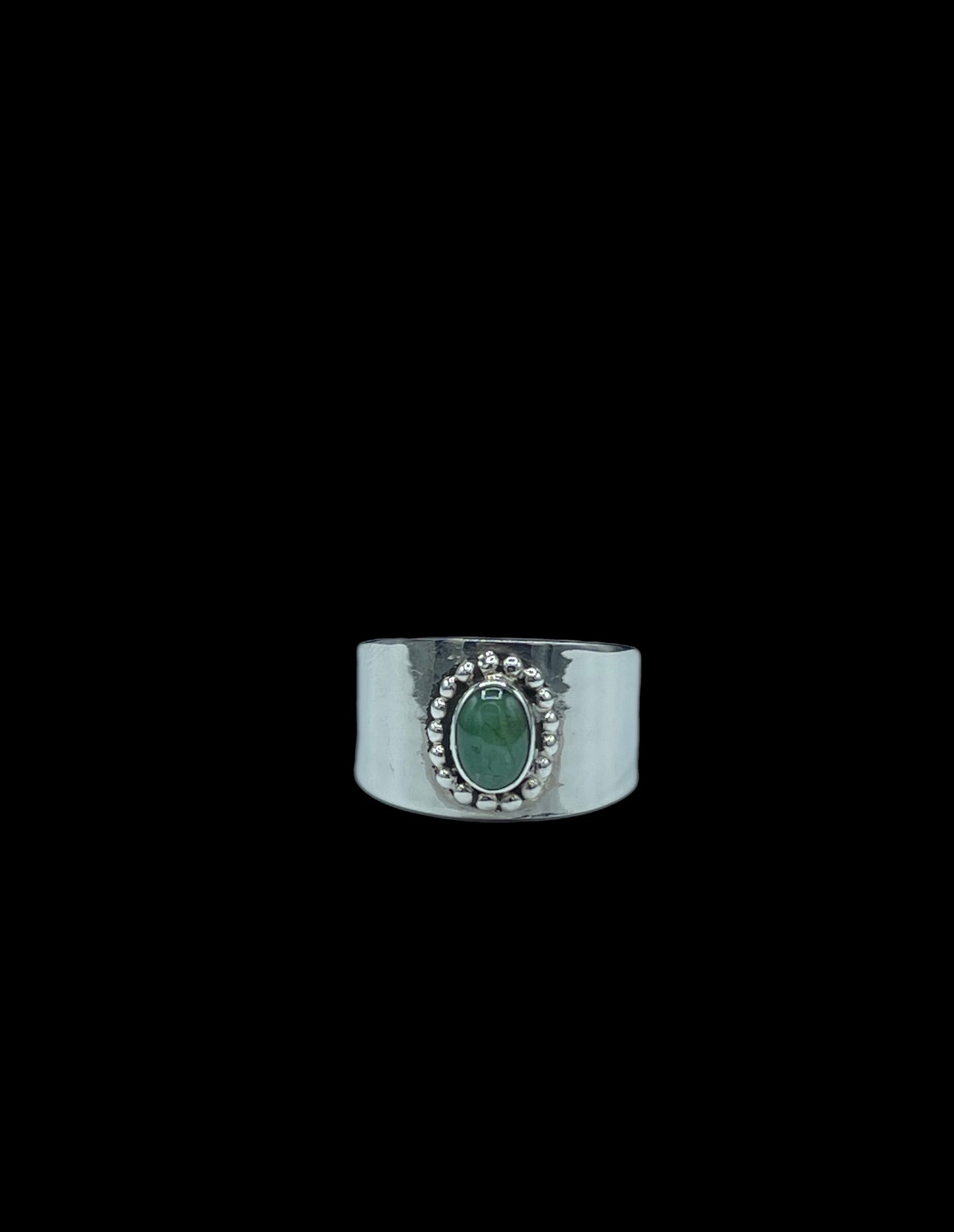 Natural Emerald Sterling Silver Cigar Ring (Size 7)