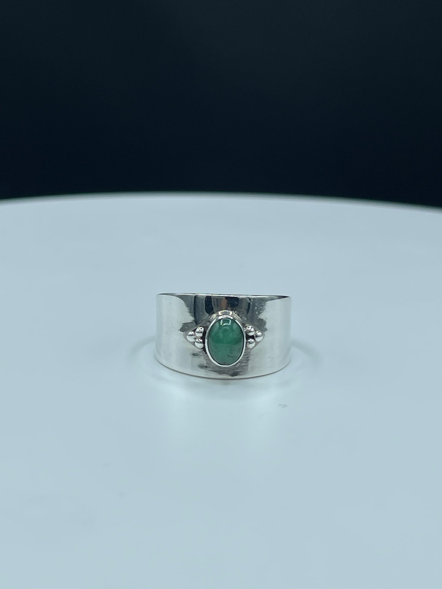 Natural Emerald Sterling Silver Cigar Ring (Size 8)