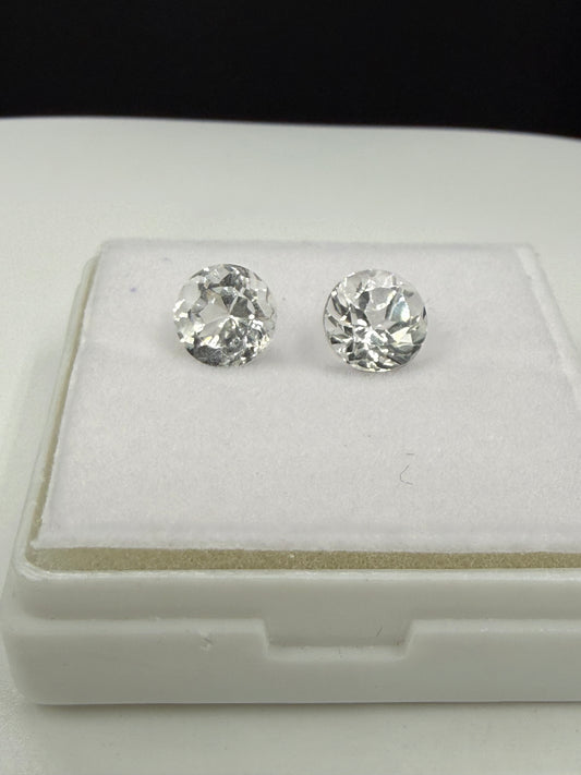 Natural White Spinel Round Cut Pair – 3.65 Carats Total (7.8mm)