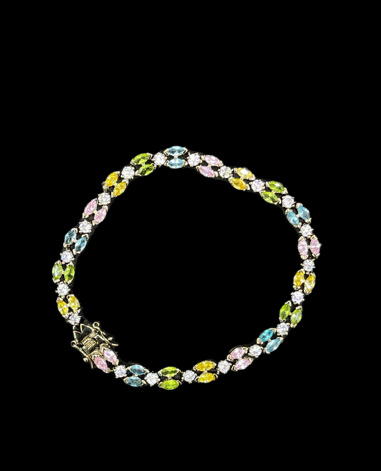 Blue Topaz Peridot & Cubic Zirconia Sterling Silver Tennis Bracelet