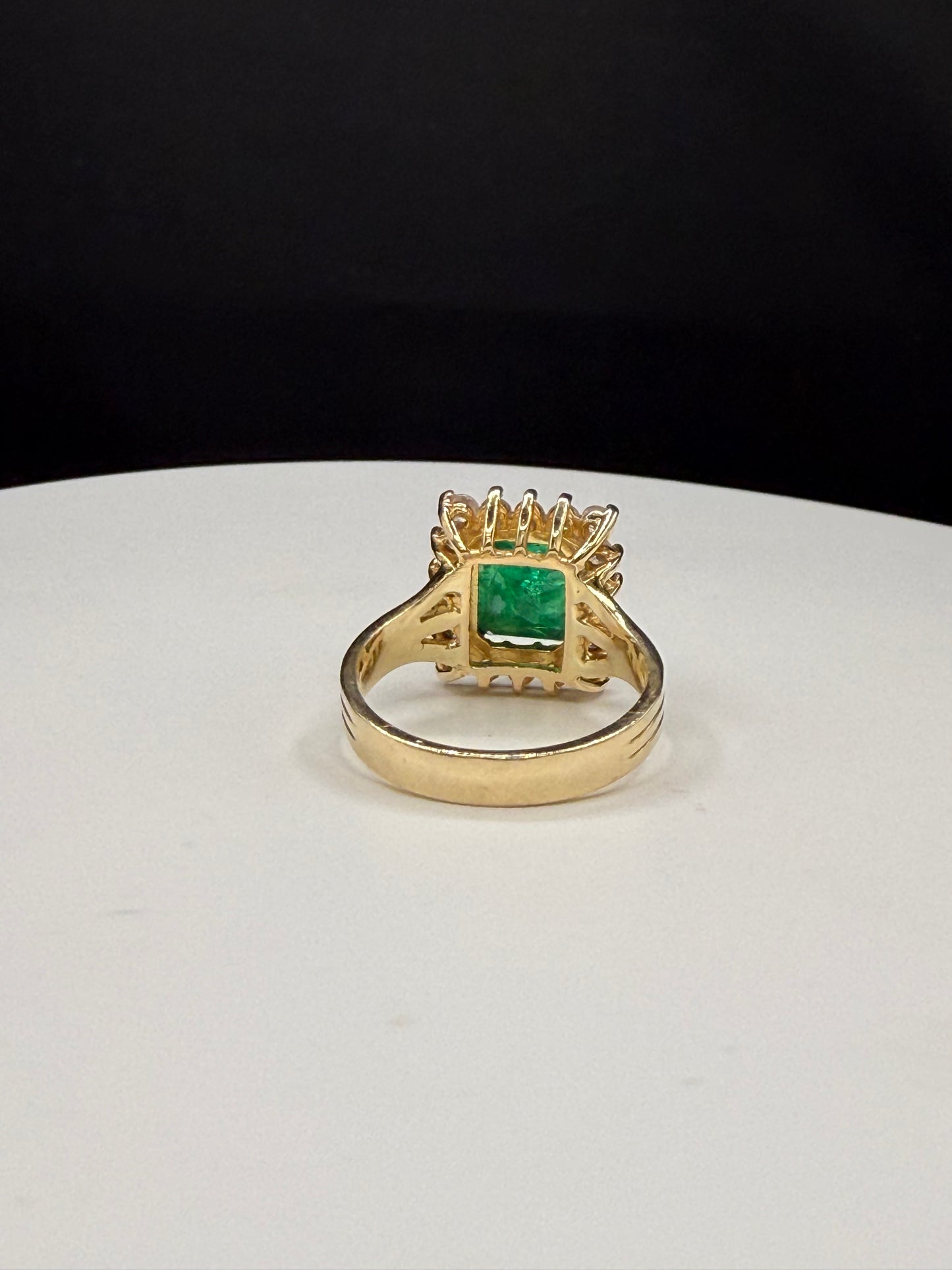 4.28 Carat Natural Emerald and Diamond Halo 14k Yellow Gold Ring | 3.74 Ct Emerald | 0.54 Ct Diamond