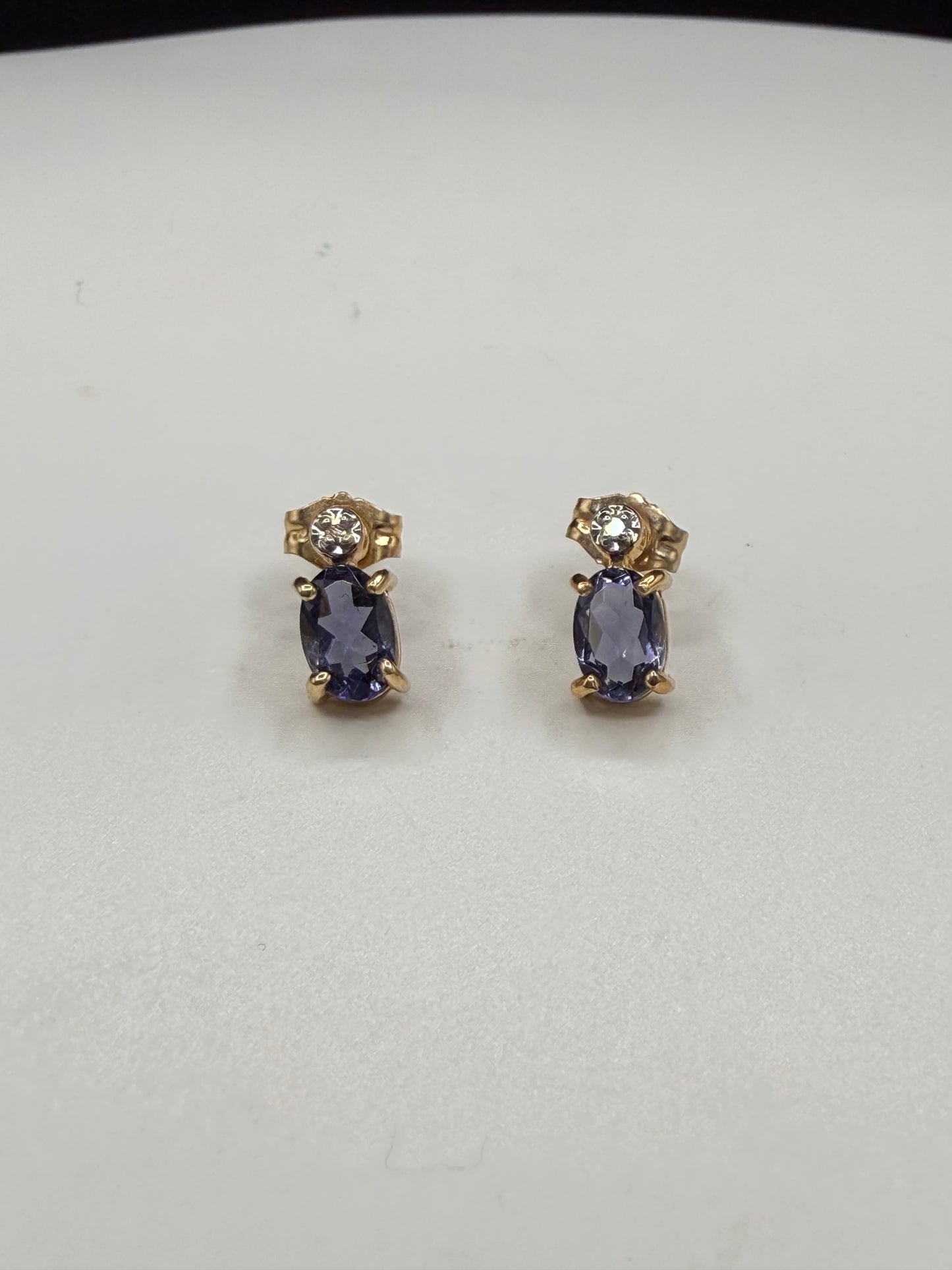Elegant Natural Iolite & Diamond 14K Yellow Gold Earrings