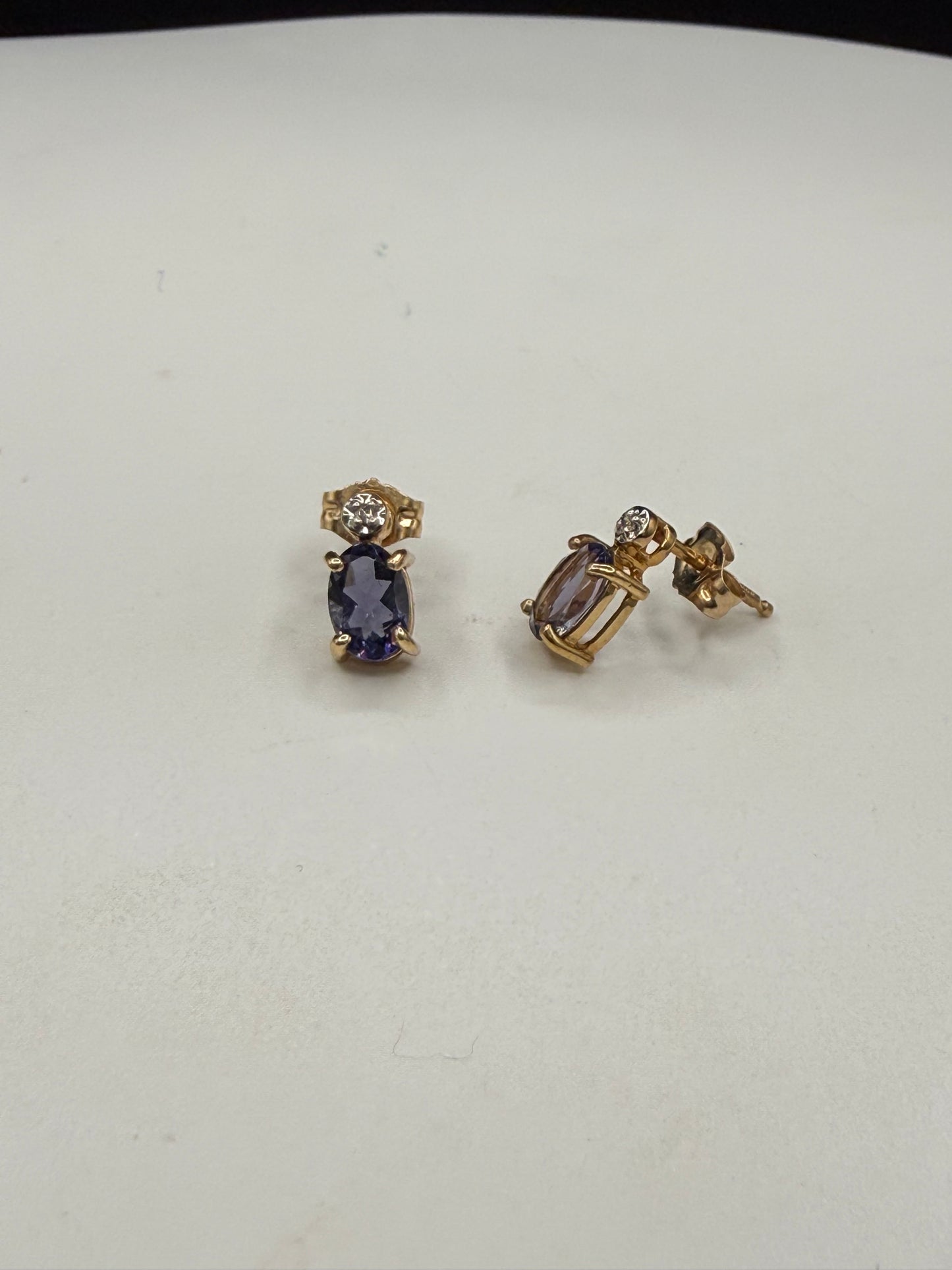 Elegant Natural Iolite & Diamond 14K Yellow Gold Earrings
