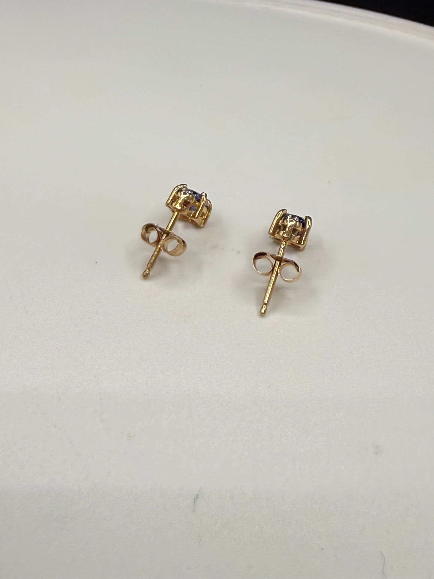 Elegant Natural Iolite & Diamond 14K Yellow Gold Earrings