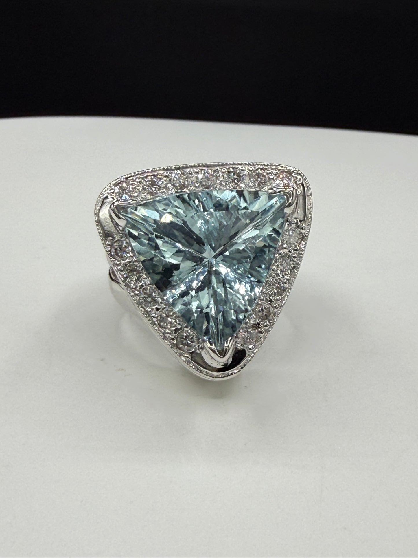Natural 16.02 Ct Aquamarine & Diamond 14k White Gold Ring | 15 Ct Aquamarine | 1.02 Ct Diamonds