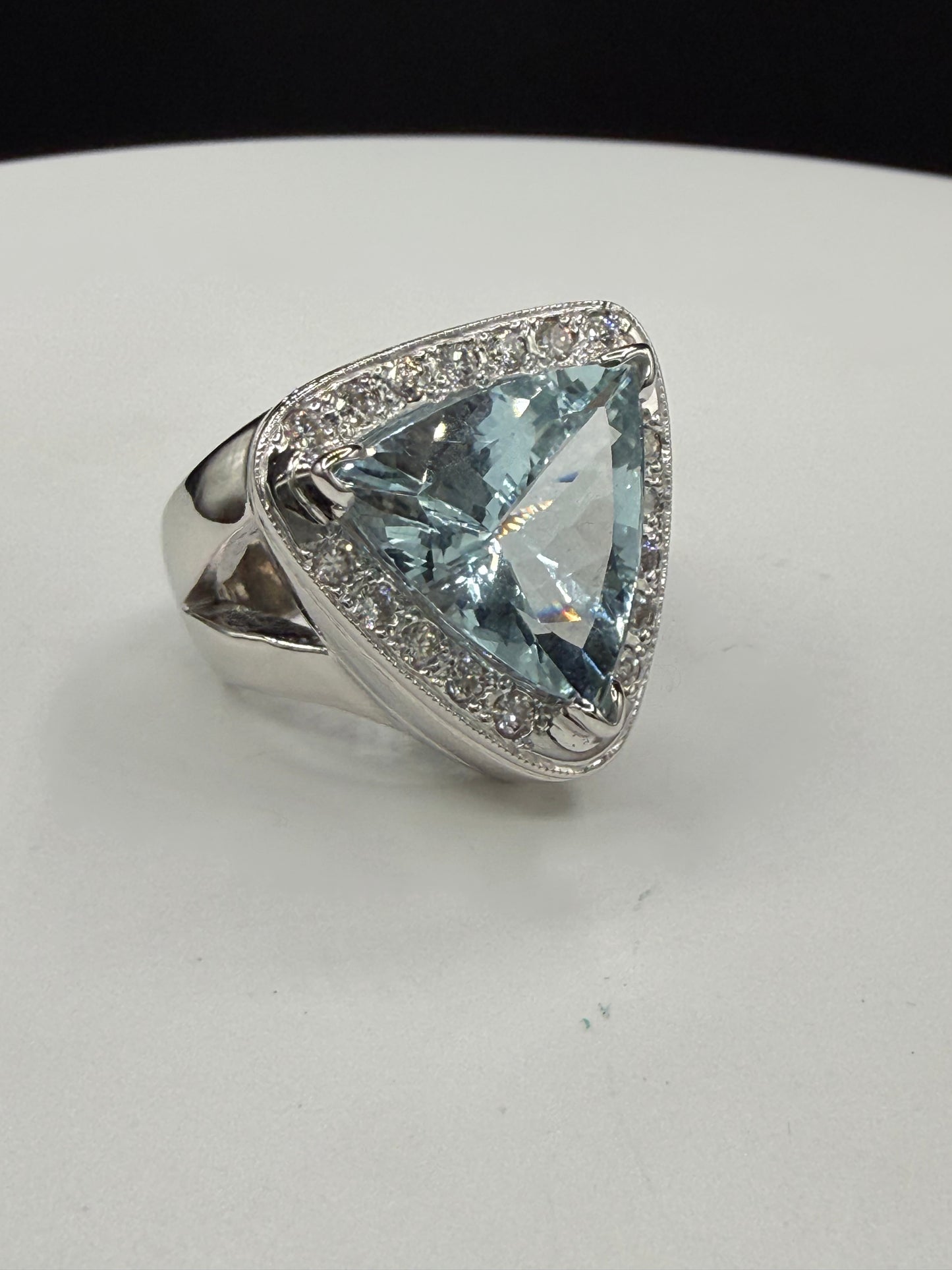 Natural 16.02 Ct Aquamarine & Diamond 14k White Gold Ring | 15 Ct Aquamarine | 1.02 Ct Diamonds