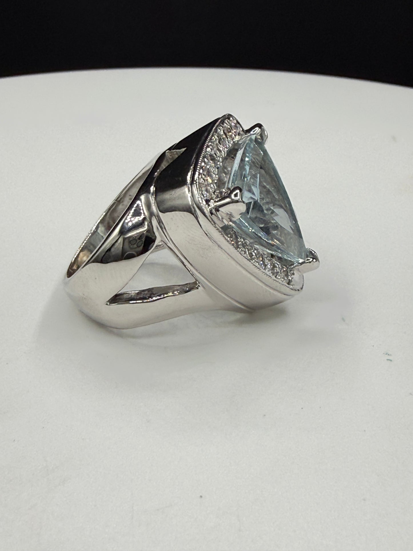 Natural 16.02 Ct Aquamarine & Diamond 14k White Gold Ring | 15 Ct Aquamarine | 1.02 Ct Diamonds