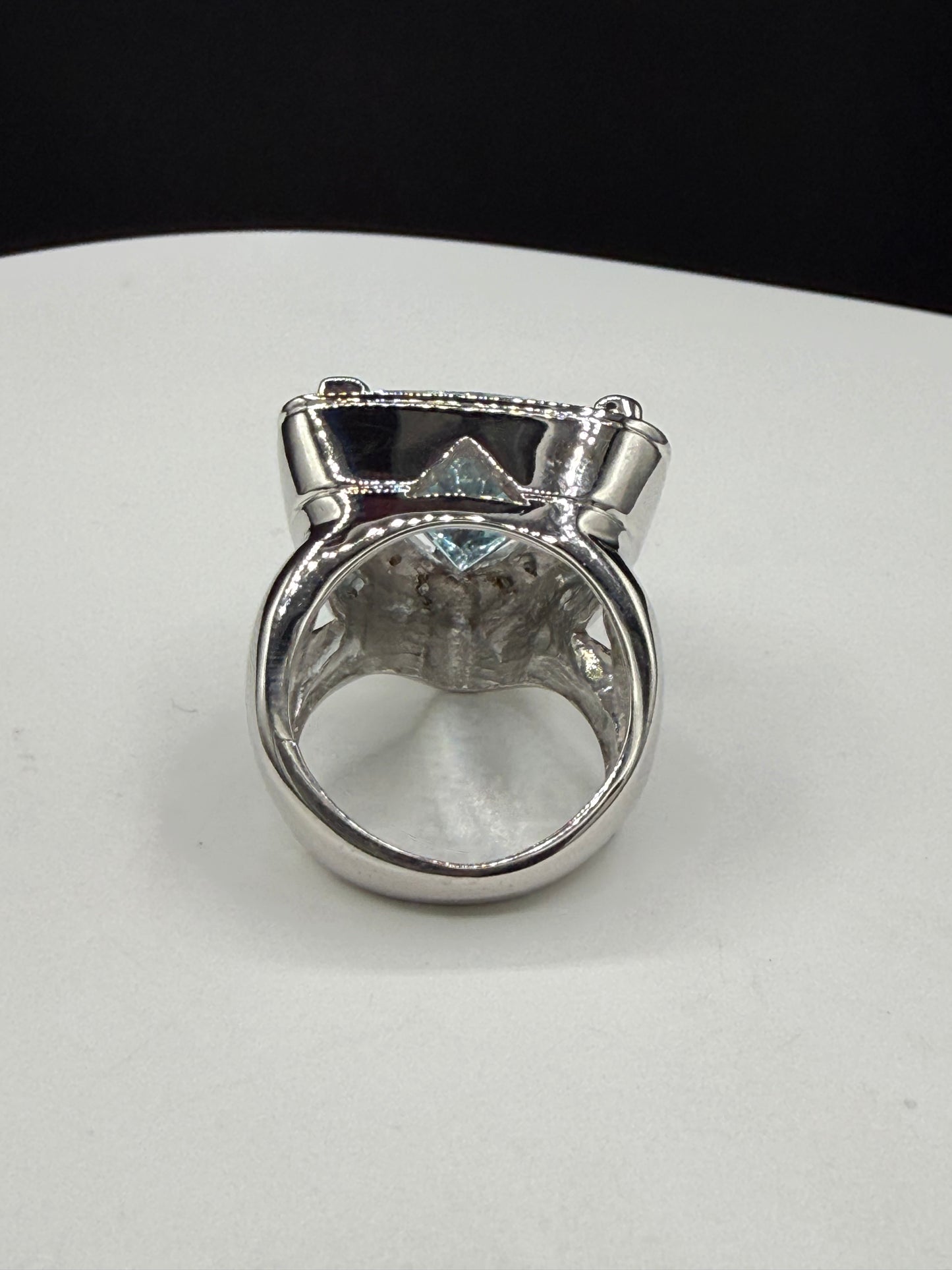 Natural 16.02 Ct Aquamarine & Diamond 14k White Gold Ring | 15 Ct Aquamarine | 1.02 Ct Diamonds