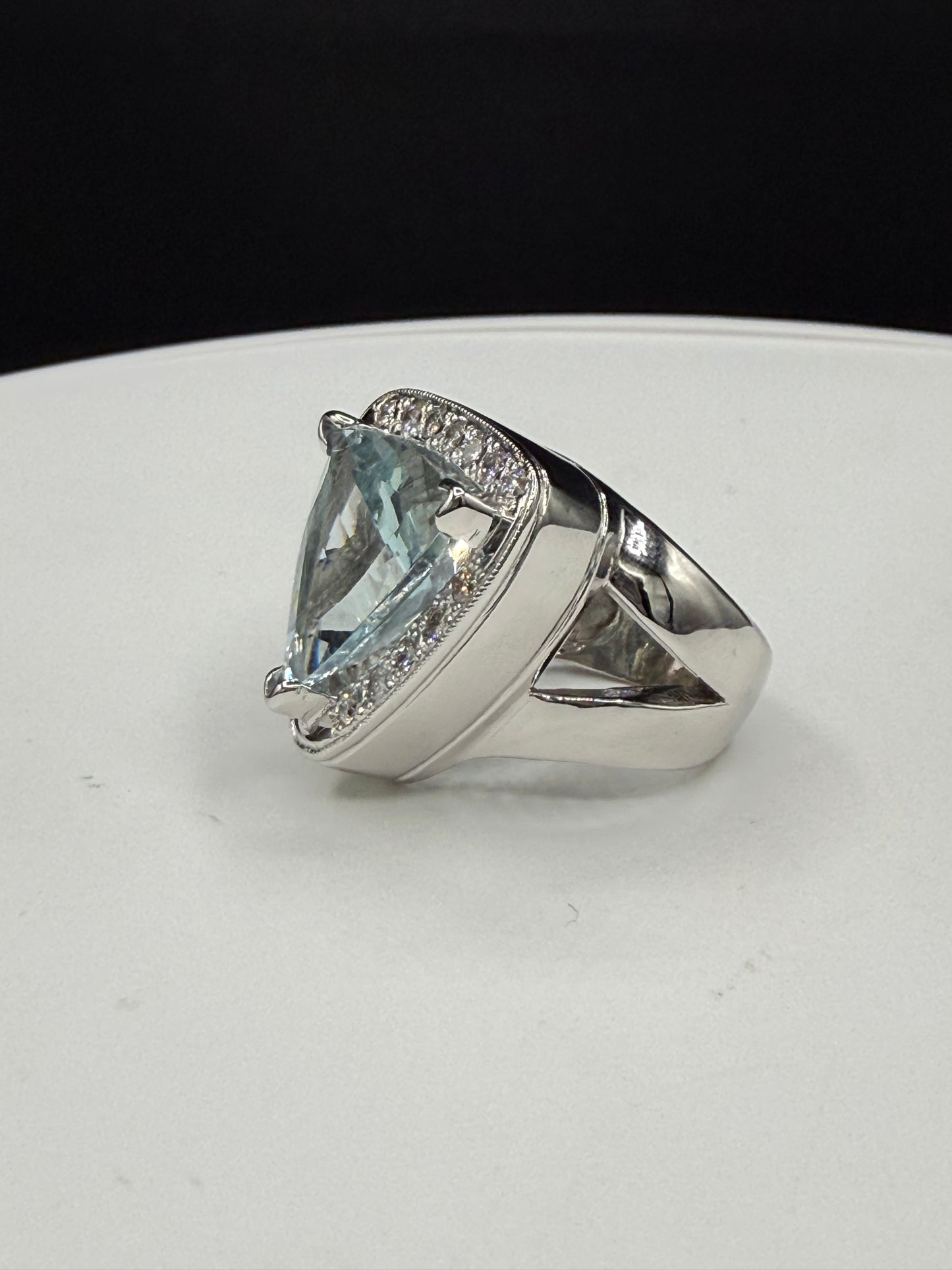 Natural 16.02 Ct Aquamarine & Diamond 14k White Gold Ring | 15 Ct Aquamarine | 1.02 Ct Diamonds