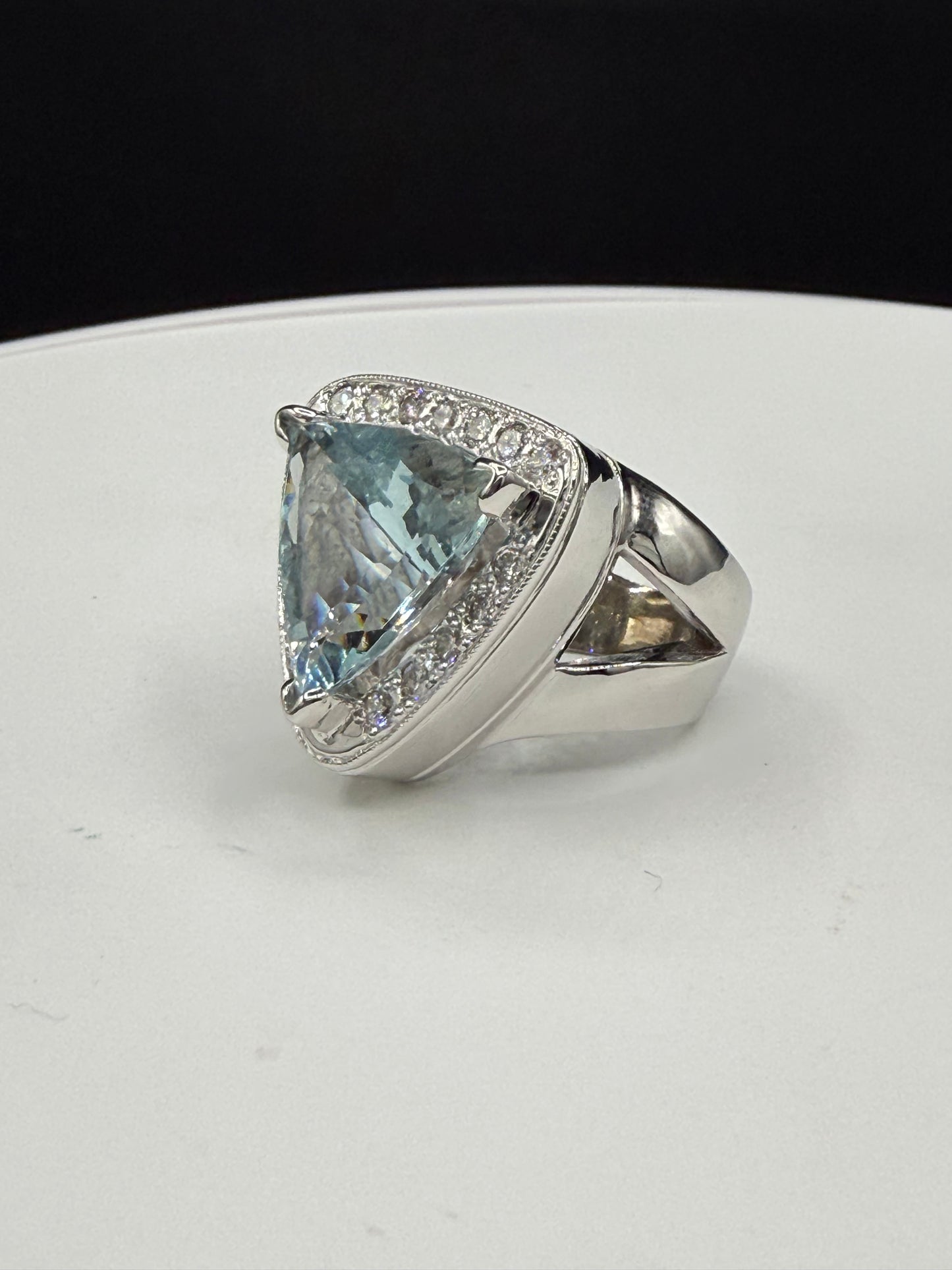 Natural 16.02 Ct Aquamarine & Diamond 14k White Gold Ring | 15 Ct Aquamarine | 1.02 Ct Diamonds