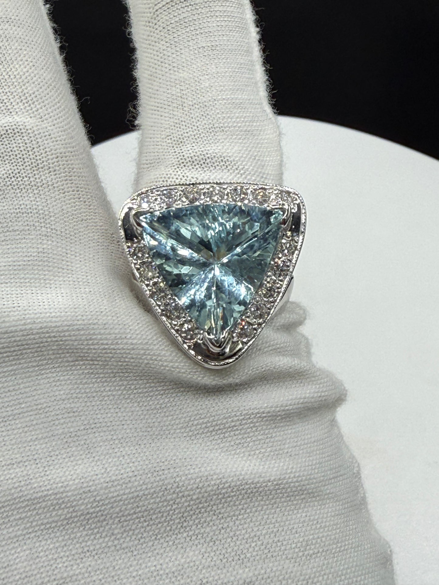 Natural 16.02 Ct Aquamarine & Diamond 14k White Gold Ring | 15 Ct Aquamarine | 1.02 Ct Diamonds
