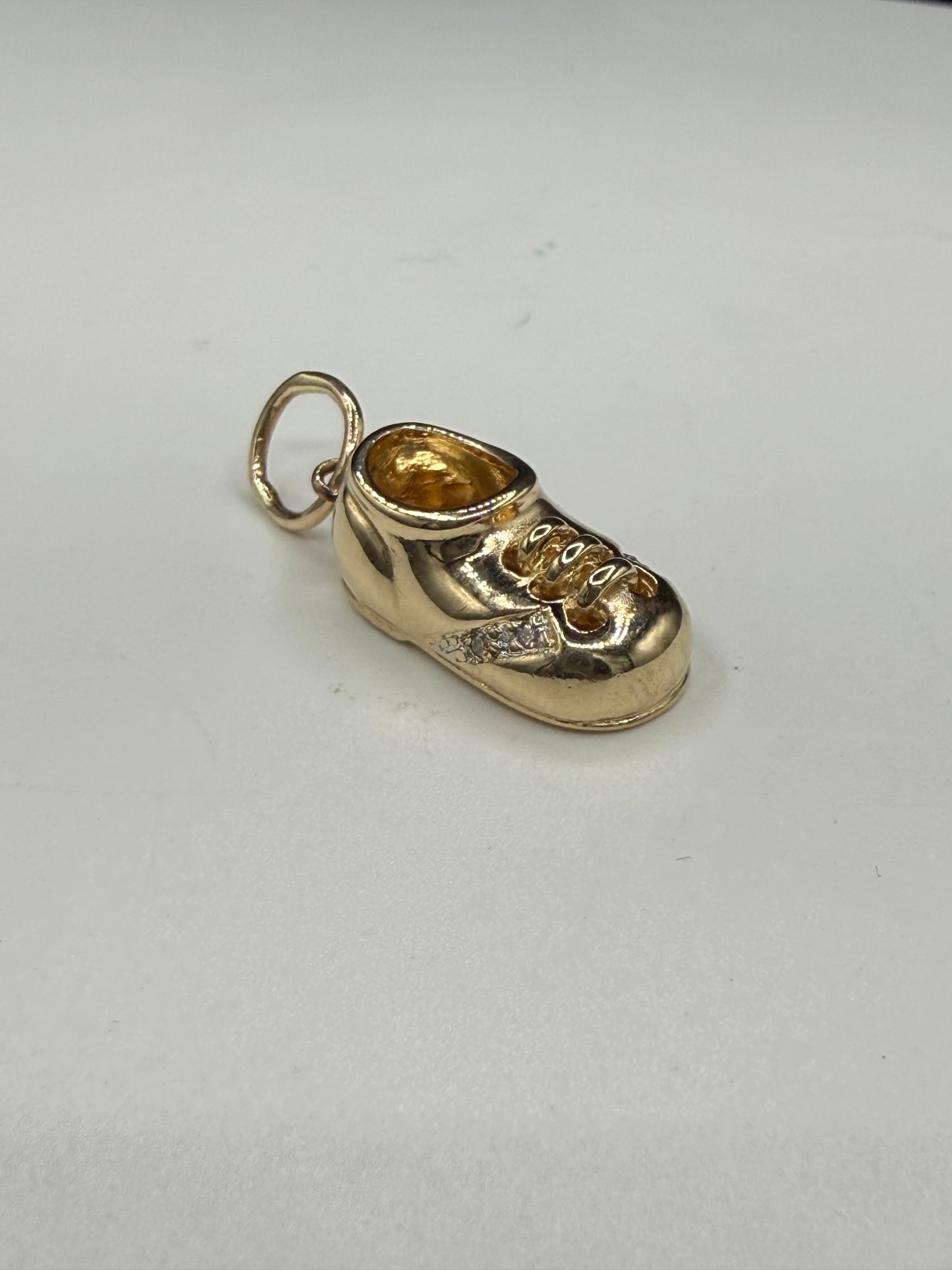 14K Solid Yellow Gold Baby Shoe Pendant with Natural Diamonds