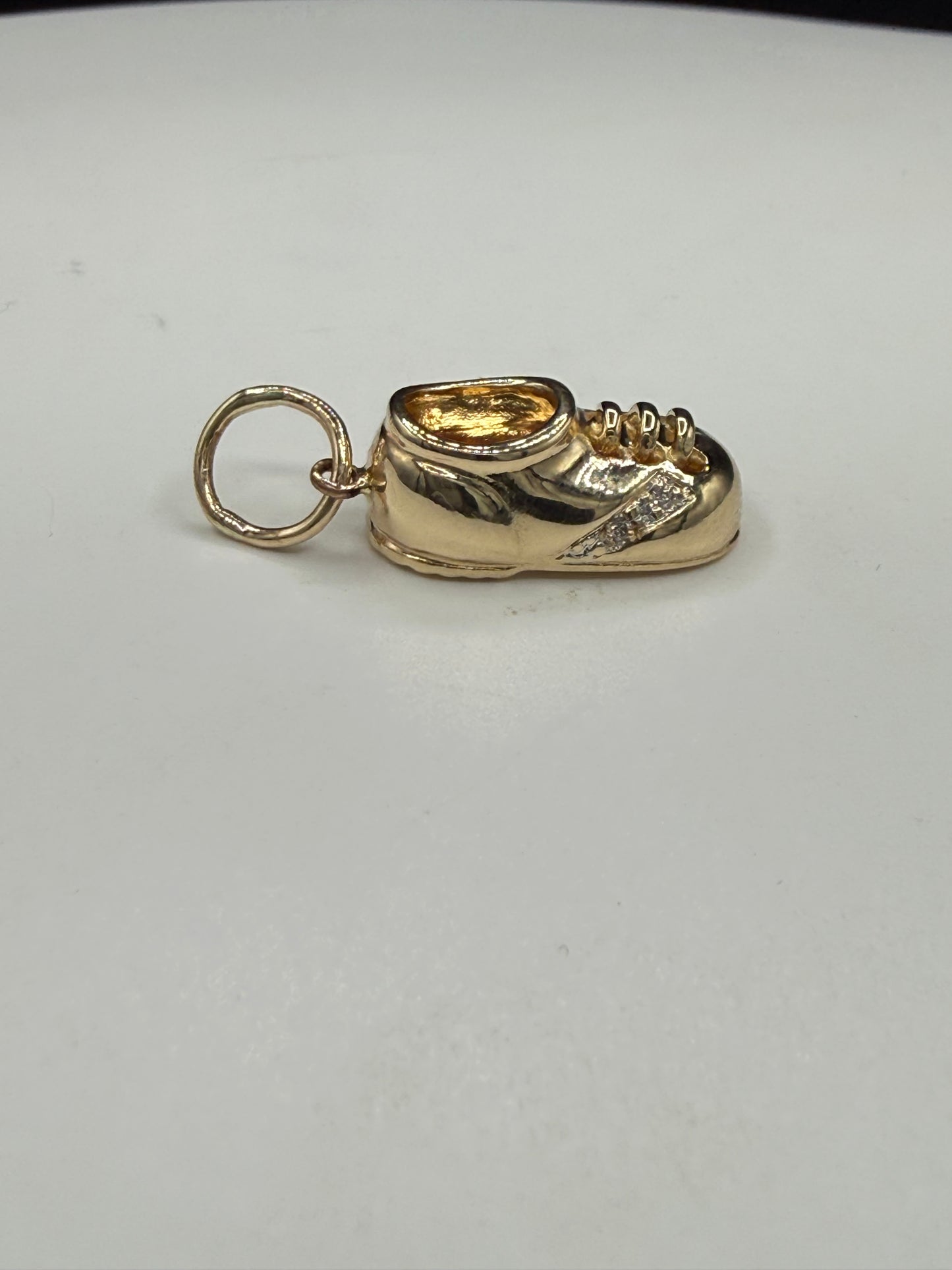 14K Solid Yellow Gold Baby Shoe Pendant with Natural Diamonds