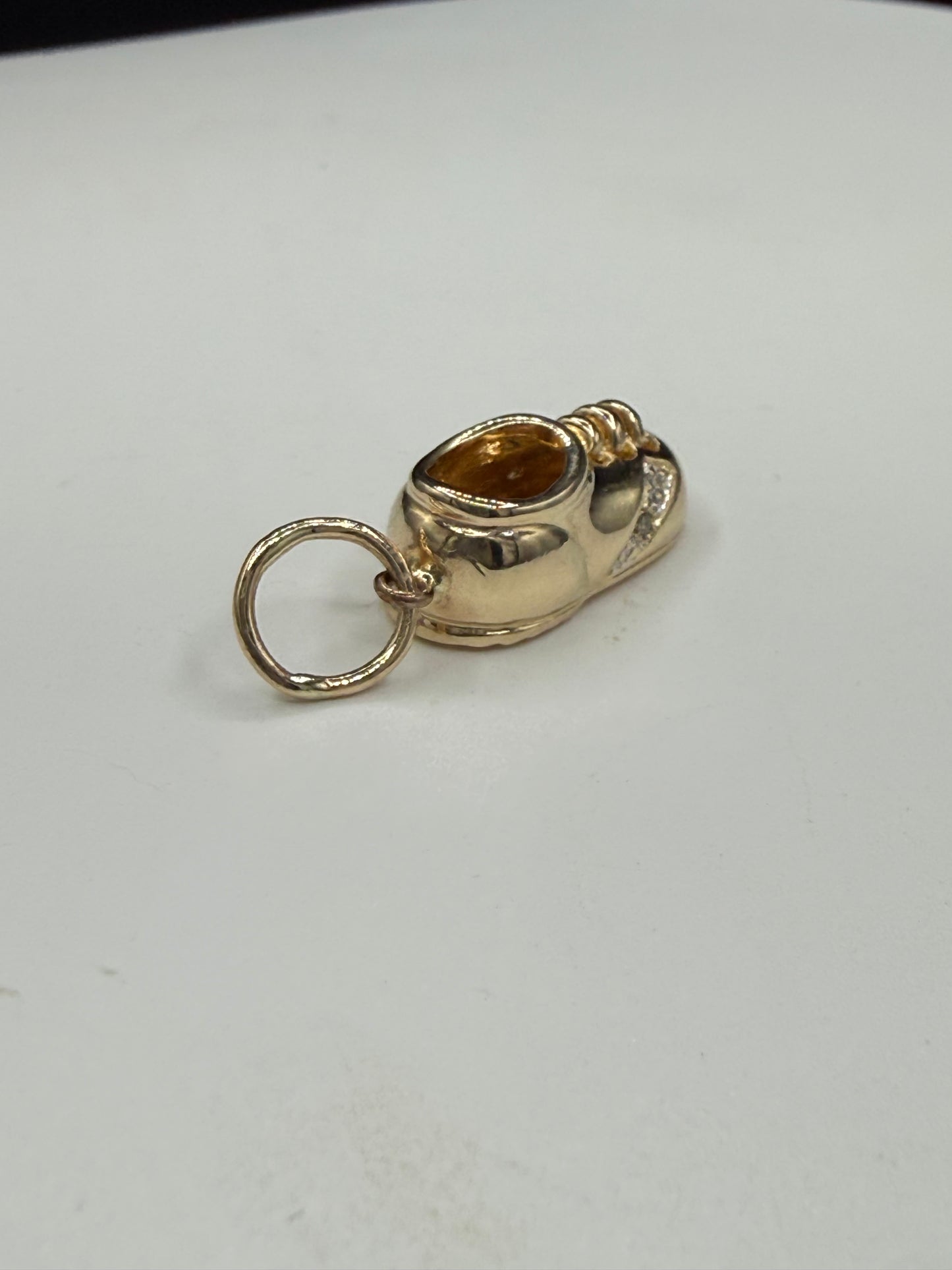 14K Solid Yellow Gold Baby Shoe Pendant with Natural Diamonds