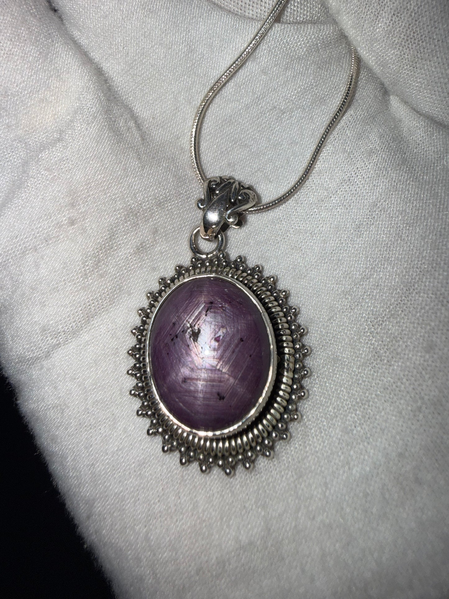 Natural Purple Star Sapphire Sterling Silver Pendant & Necklace | 16 Inches | 23 Carats