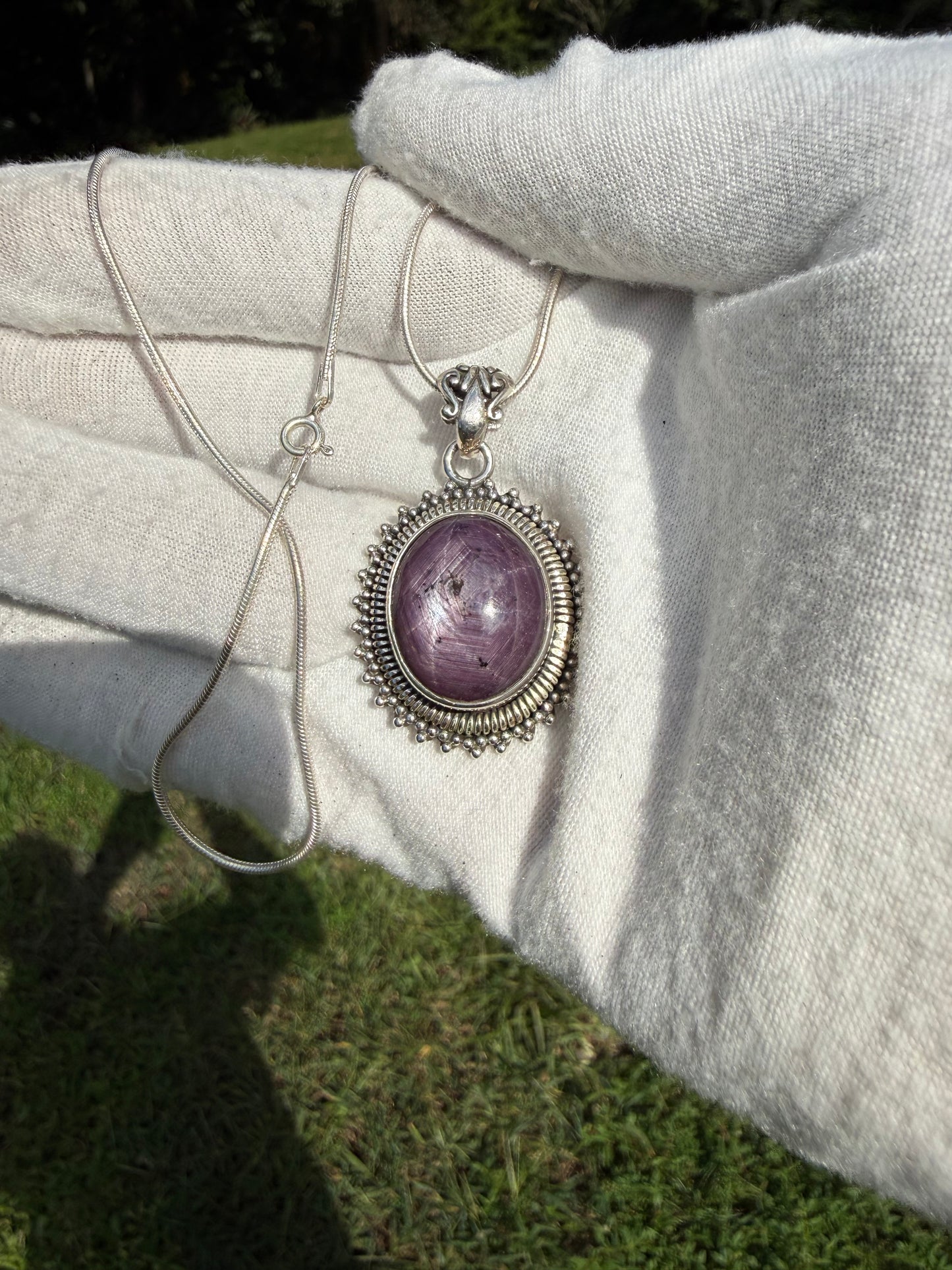 Natural Purple Star Sapphire Sterling Silver Pendant & Necklace | 16 Inches | 23 Carats