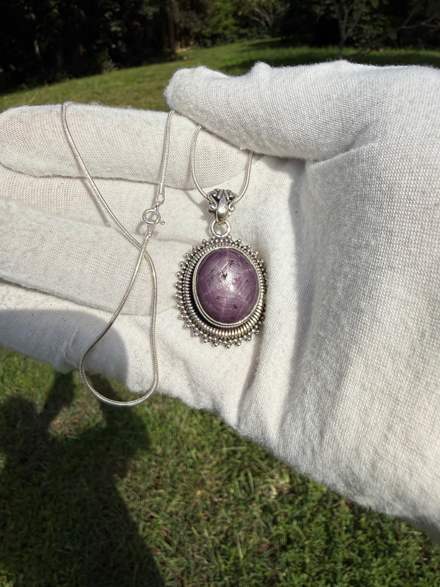 Natural Purple Star Sapphire Sterling Silver Pendant & Necklace | 16 Inches | 23 Carats