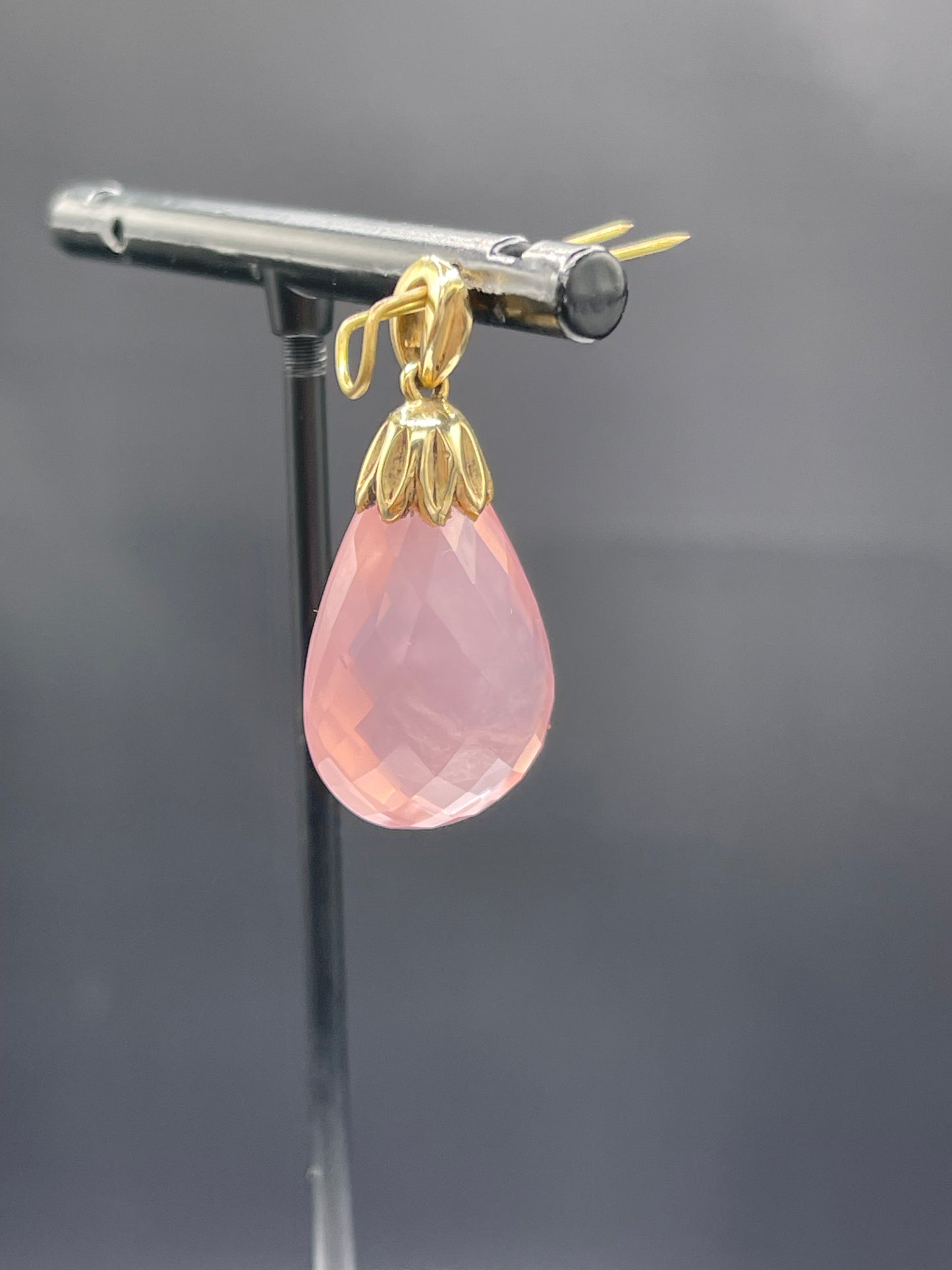 Natural Rose Quartz 14k Yellow Gold Pendant