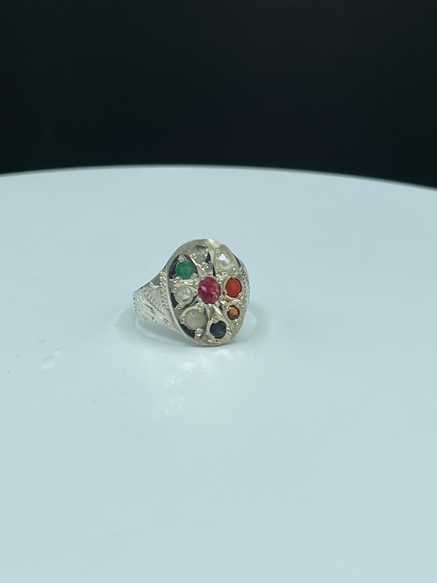 Multi Gemstone Chakra Sterling Silver Unisex Ring (Size 9.5)