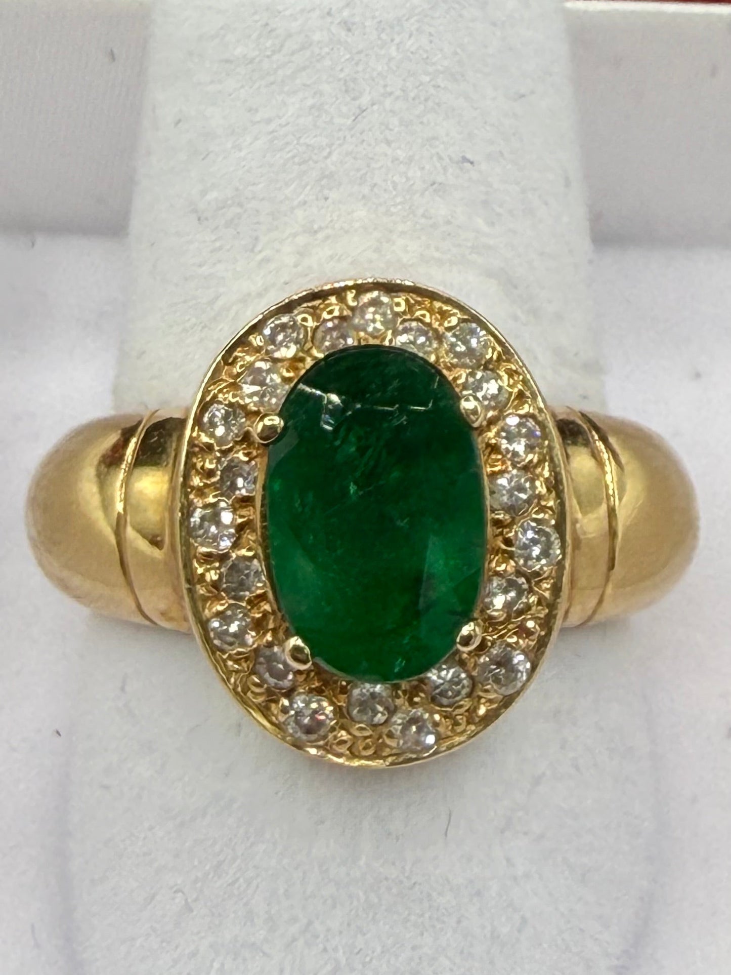 Natural 2.39 Ct Emerald & Diamond 18K Yellow Gold Ring (Size 7.5)