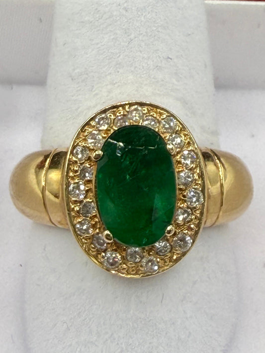 Natural 2.39 Ct Emerald & Diamond 18K Yellow Gold Ring (Size 7.5)
