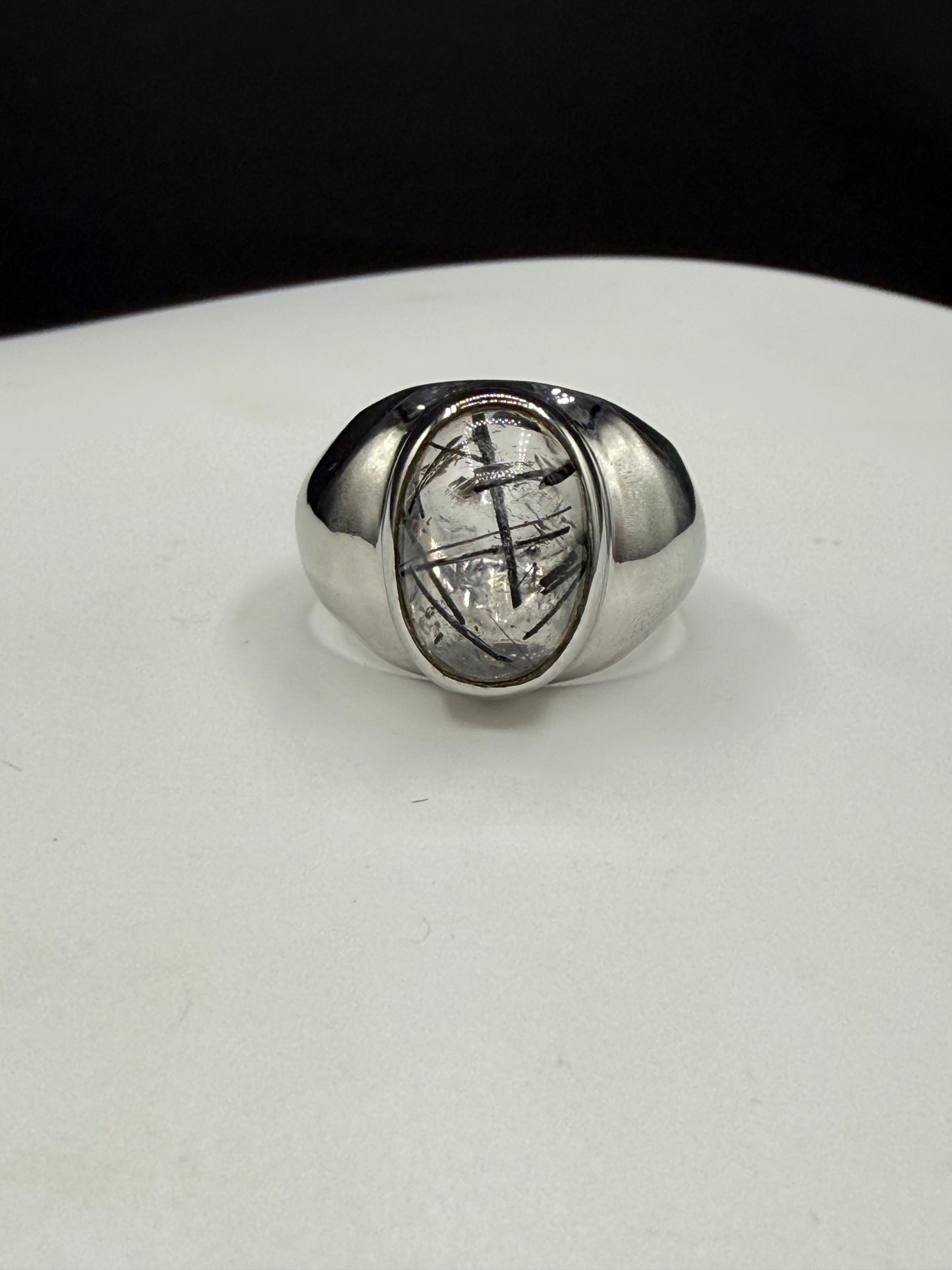 Natural Tourmalated Quartz Sterling Silver Ring (Size 8.75)