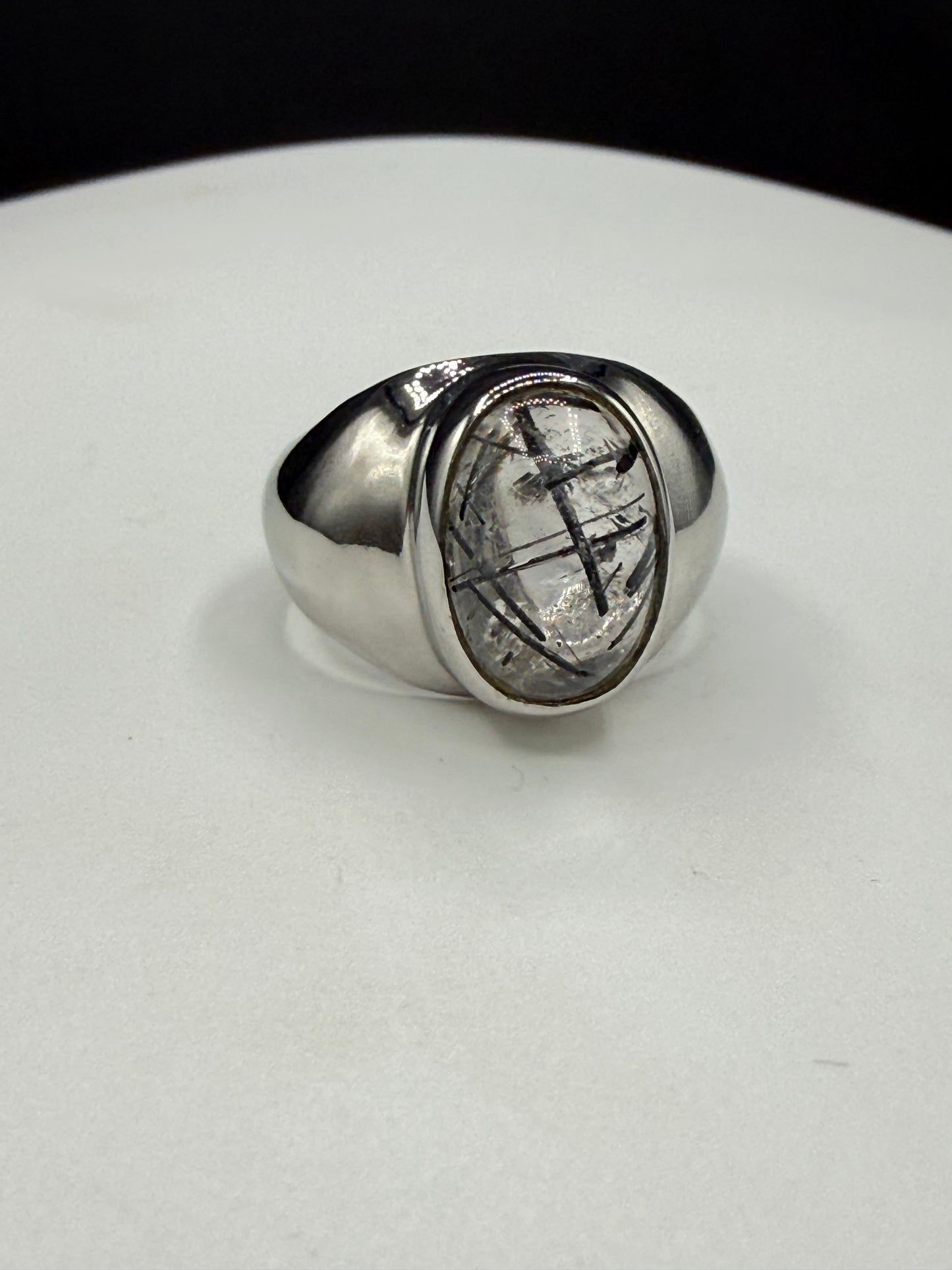 Natural Tourmalated Quartz Sterling Silver Ring (Size 8.75)