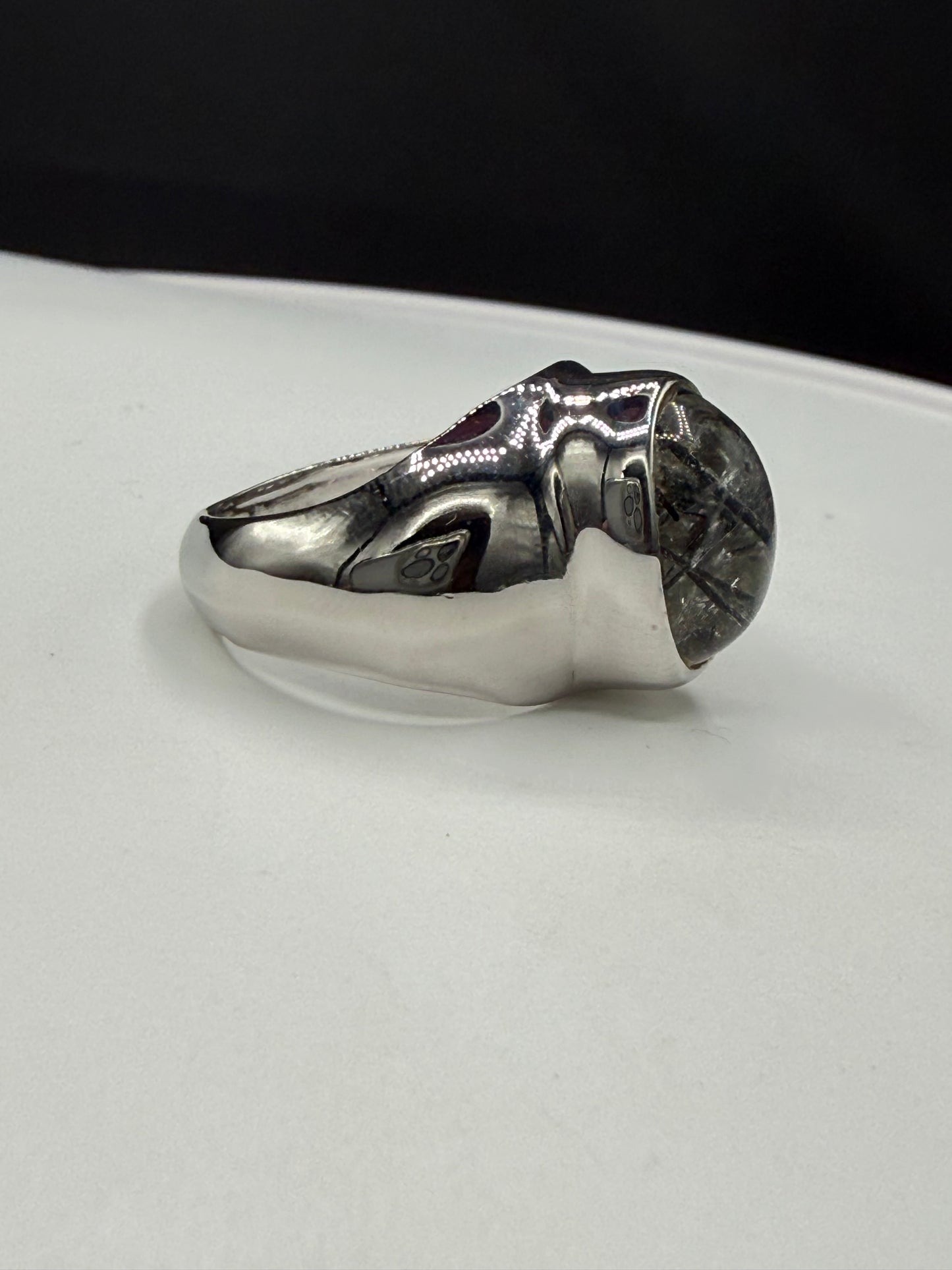 Natural Tourmalated Quartz Sterling Silver Ring (Size 8.75)