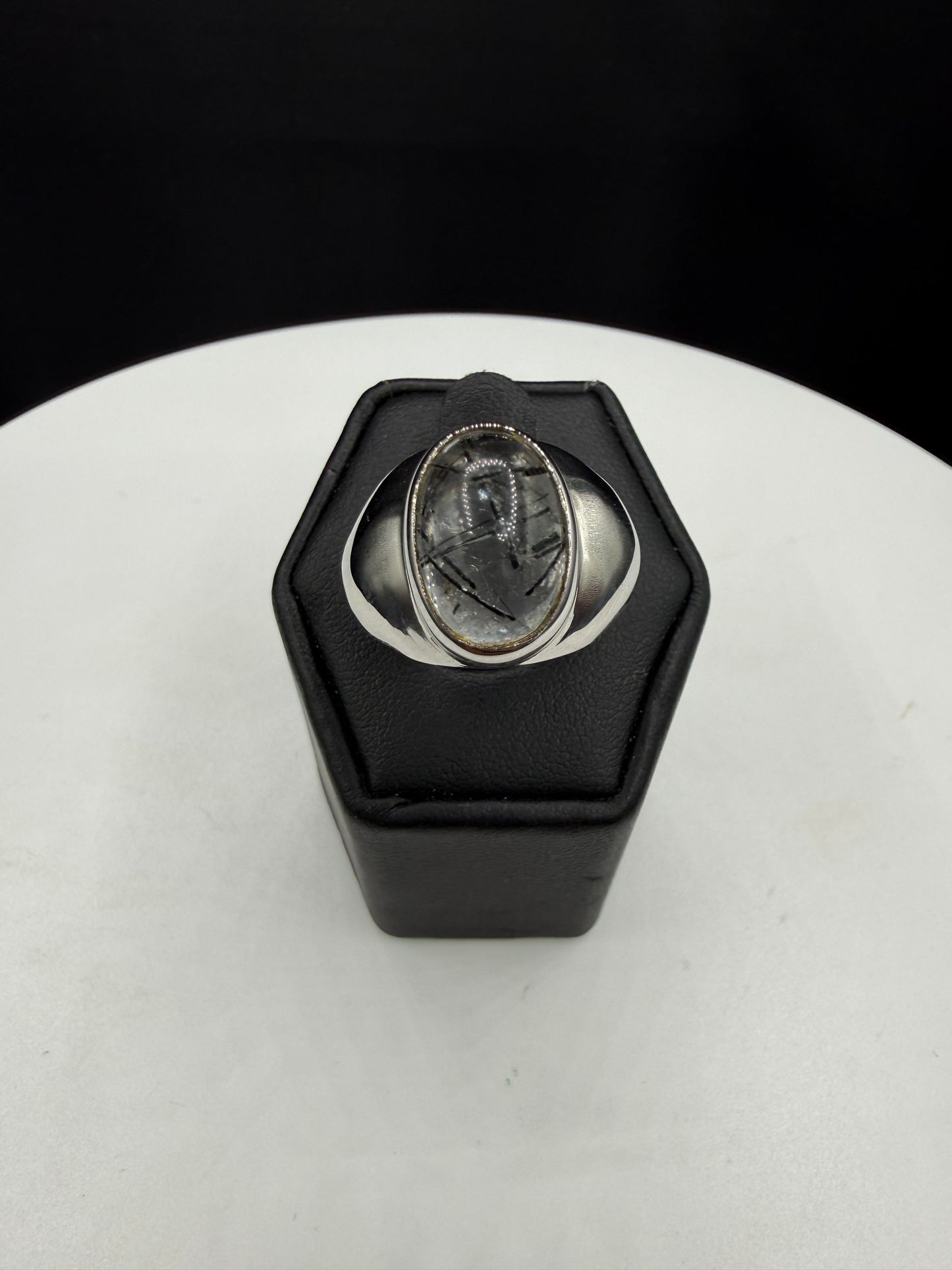 Natural Tourmalated Quartz Sterling Silver Ring (Size 8.75)