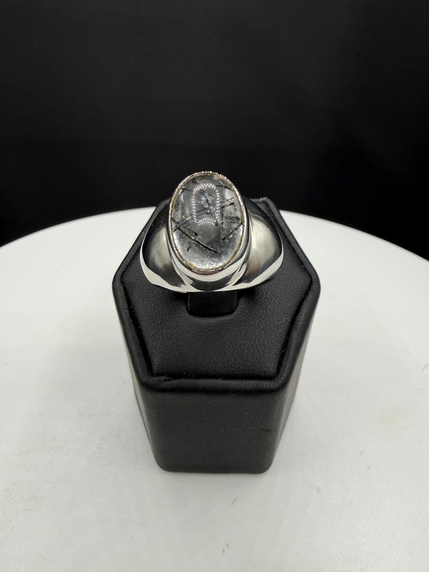 Natural Tourmalated Quartz Sterling Silver Ring (Size 8.75)