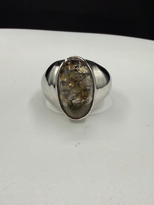 Natural Dendritic Quartz Sterling Silver Ring (Size 8.75)