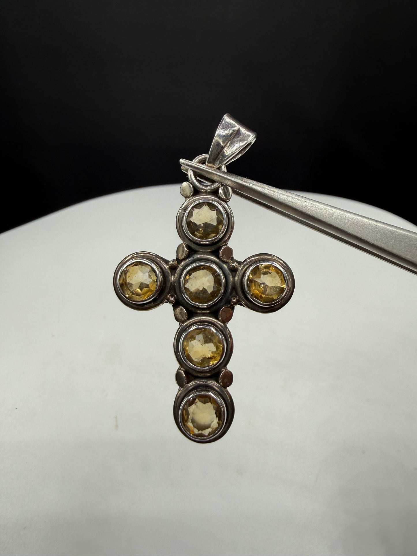 Vintage Natural Citrine Sterling Silver Cross Pendant Necklace | 5.40 Carats | 2” Pendant