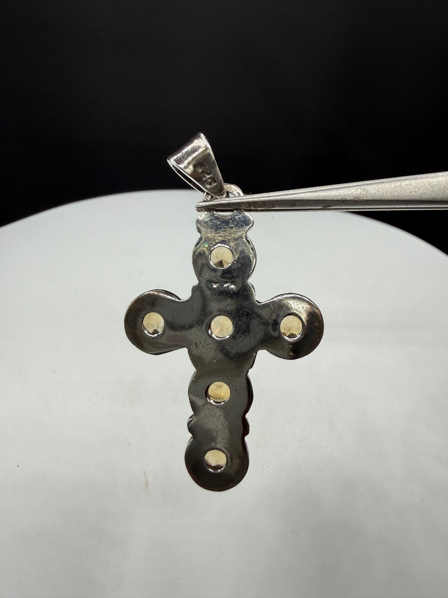 Vintage Natural Citrine Sterling Silver Cross Pendant Necklace | 5.40 Carats | 2” Pendant