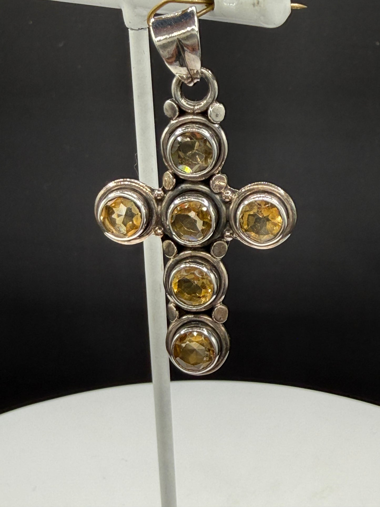 Vintage Natural Citrine Sterling Silver Cross Pendant Necklace | 5.40 Carats | 2” Pendant