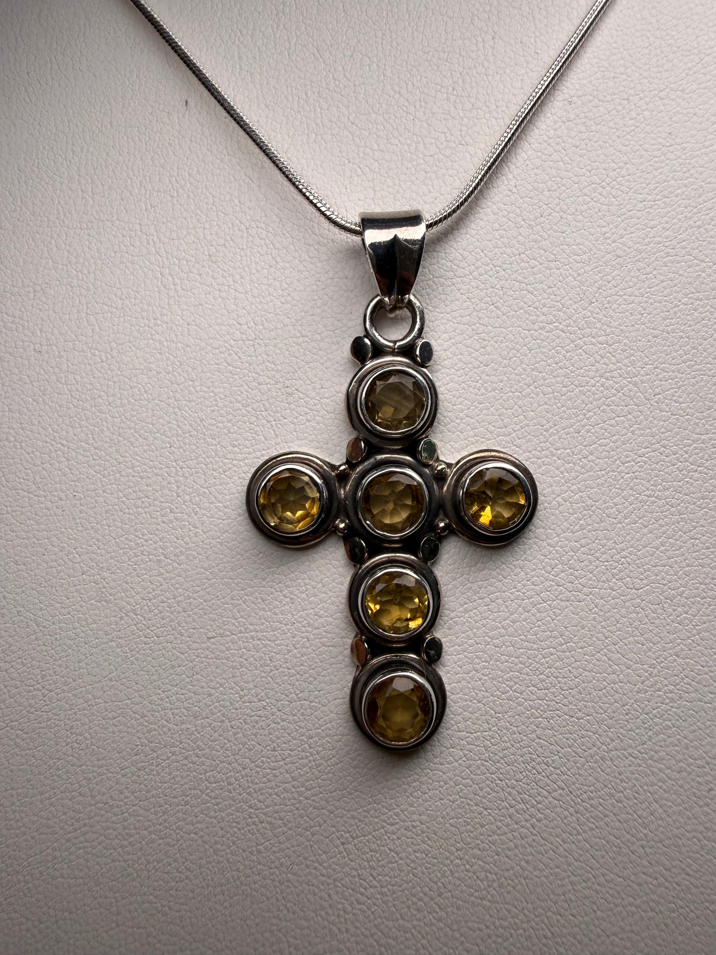 Vintage Natural Citrine Sterling Silver Cross Pendant Necklace | 5.40 Carats | 2” Pendant