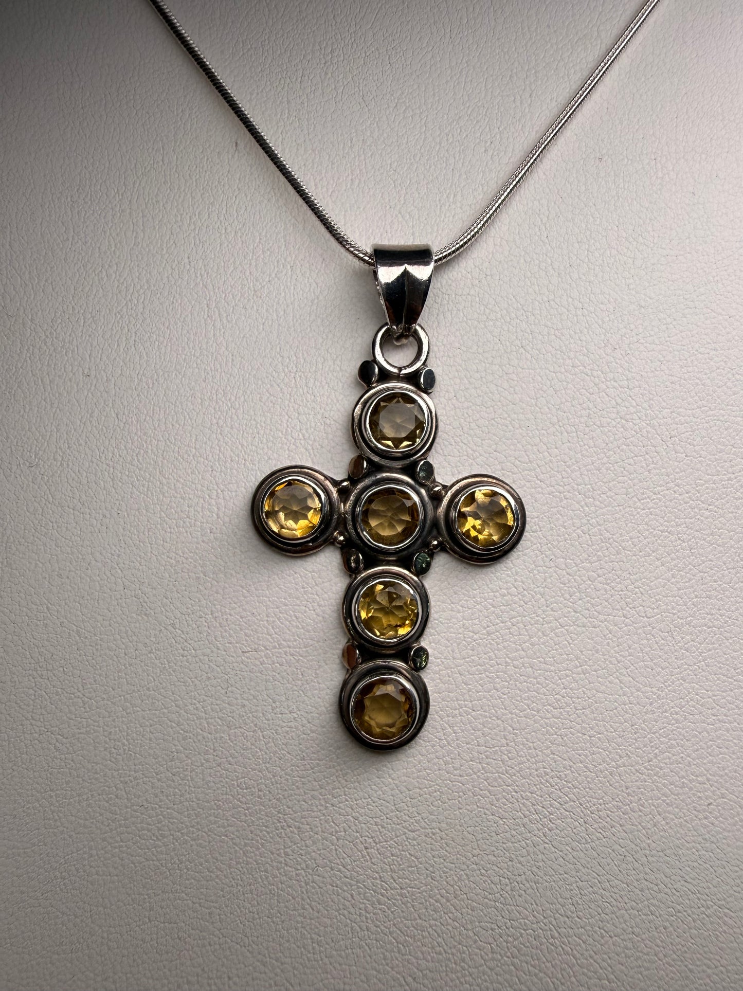 Vintage Natural Citrine Sterling Silver Cross Pendant Necklace | 5.40 Carats | 2” Pendant