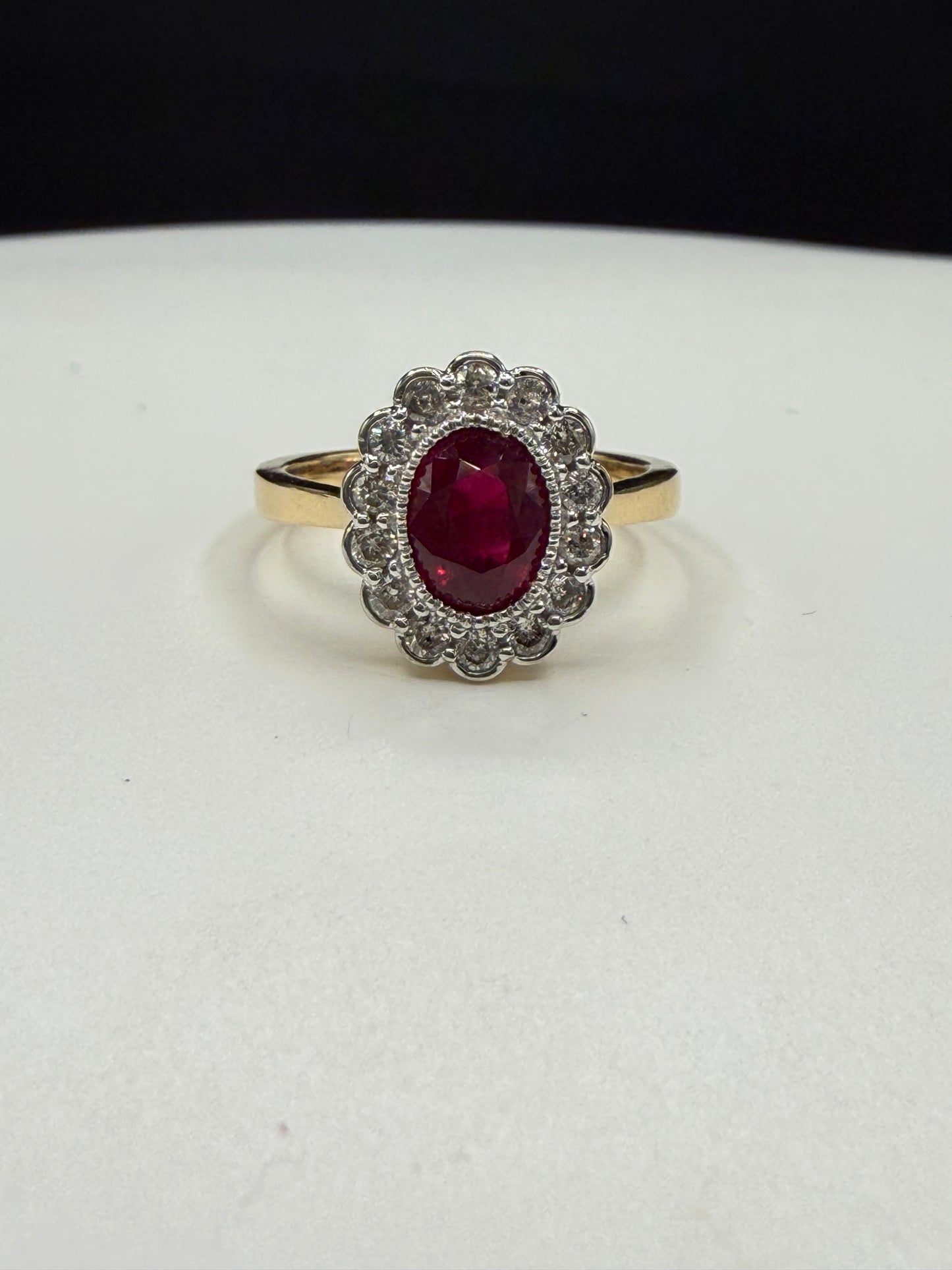 GIA Certified Natural Ruby & Diamond Halo Engagement Ring 18K Yellow + White Gold (Size 7)